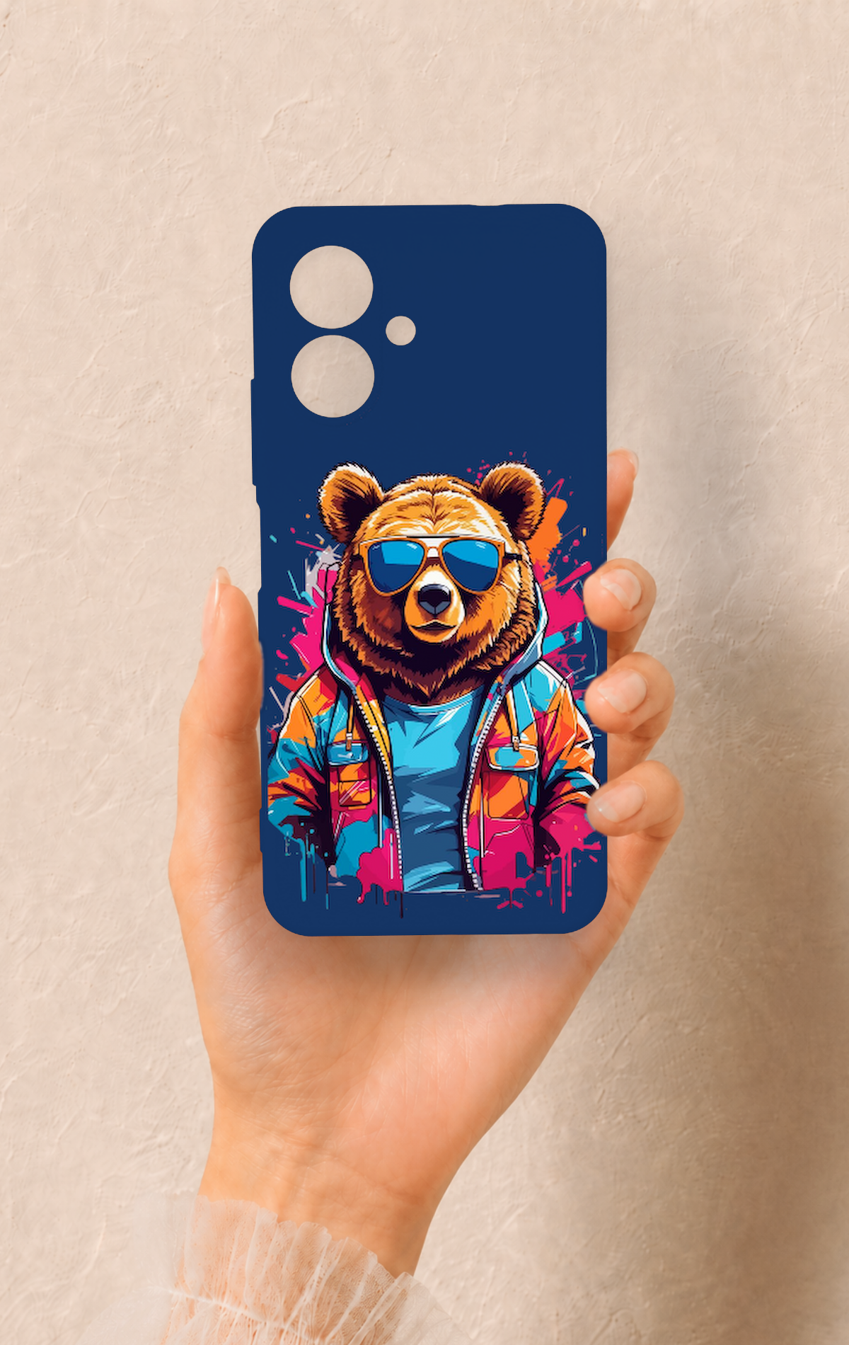 Tecno Spark Go 2 Uyumlu Gözlüklü Ayı Desenli Silikon Kılıf