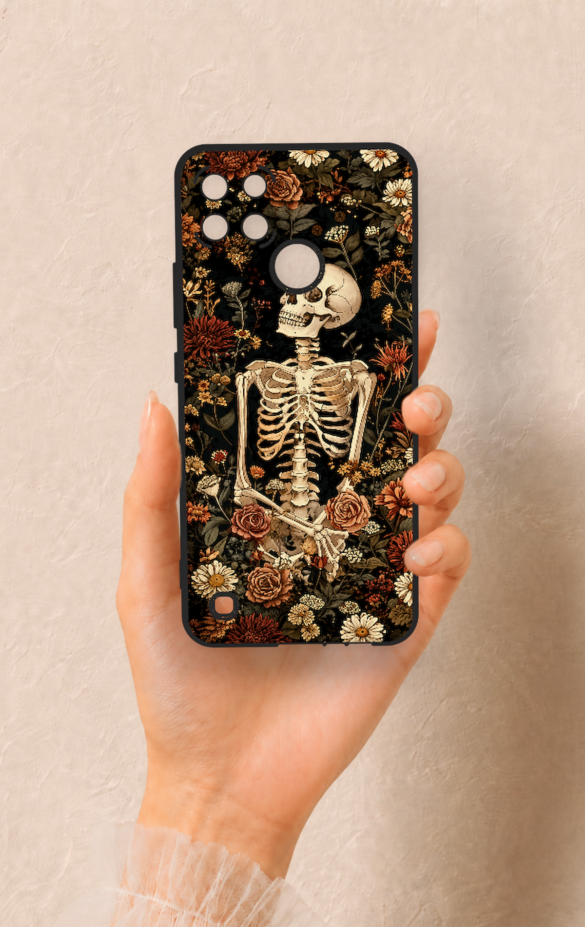 Realme C21Y Uyumlu Çiçek İskelet Desenli Silikon Kılıf