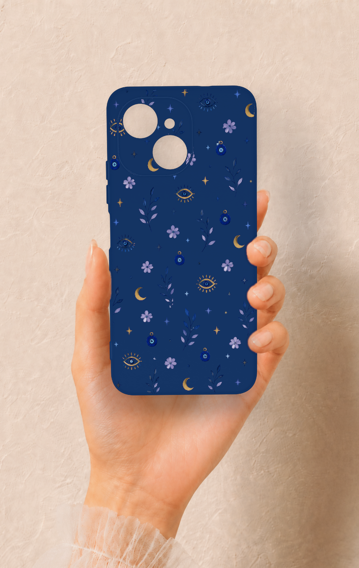 Tecno Spark 40C Uyumlu Mavi Nazar Papatya Desenli Silikon Kılıf