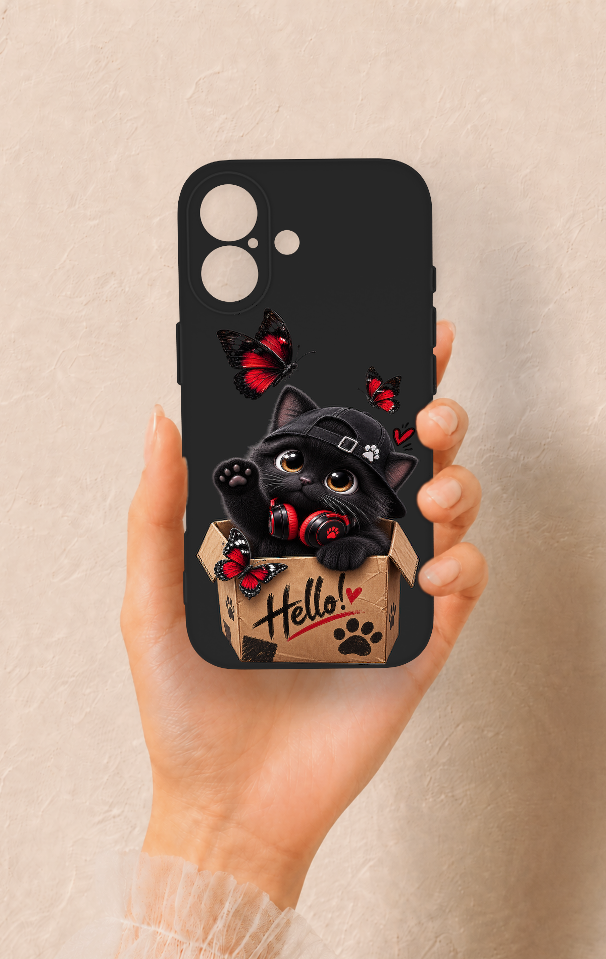 iPhone 17 Uyumlu Hello Cat Desenli Silikon Kılıf