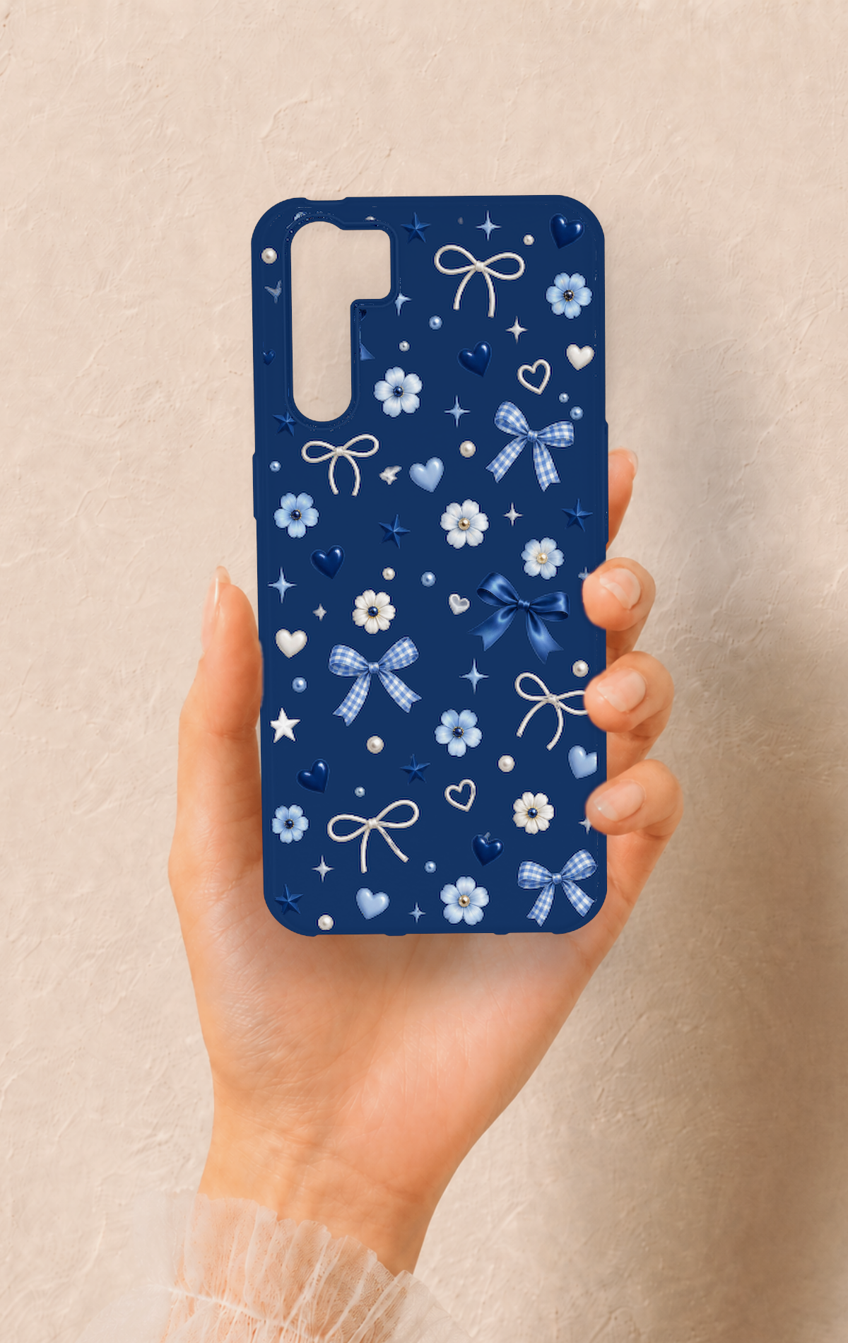 Oppo A91 Uyumlu Mavi Papatya Fiyonk Desenli Silikon Kılıf