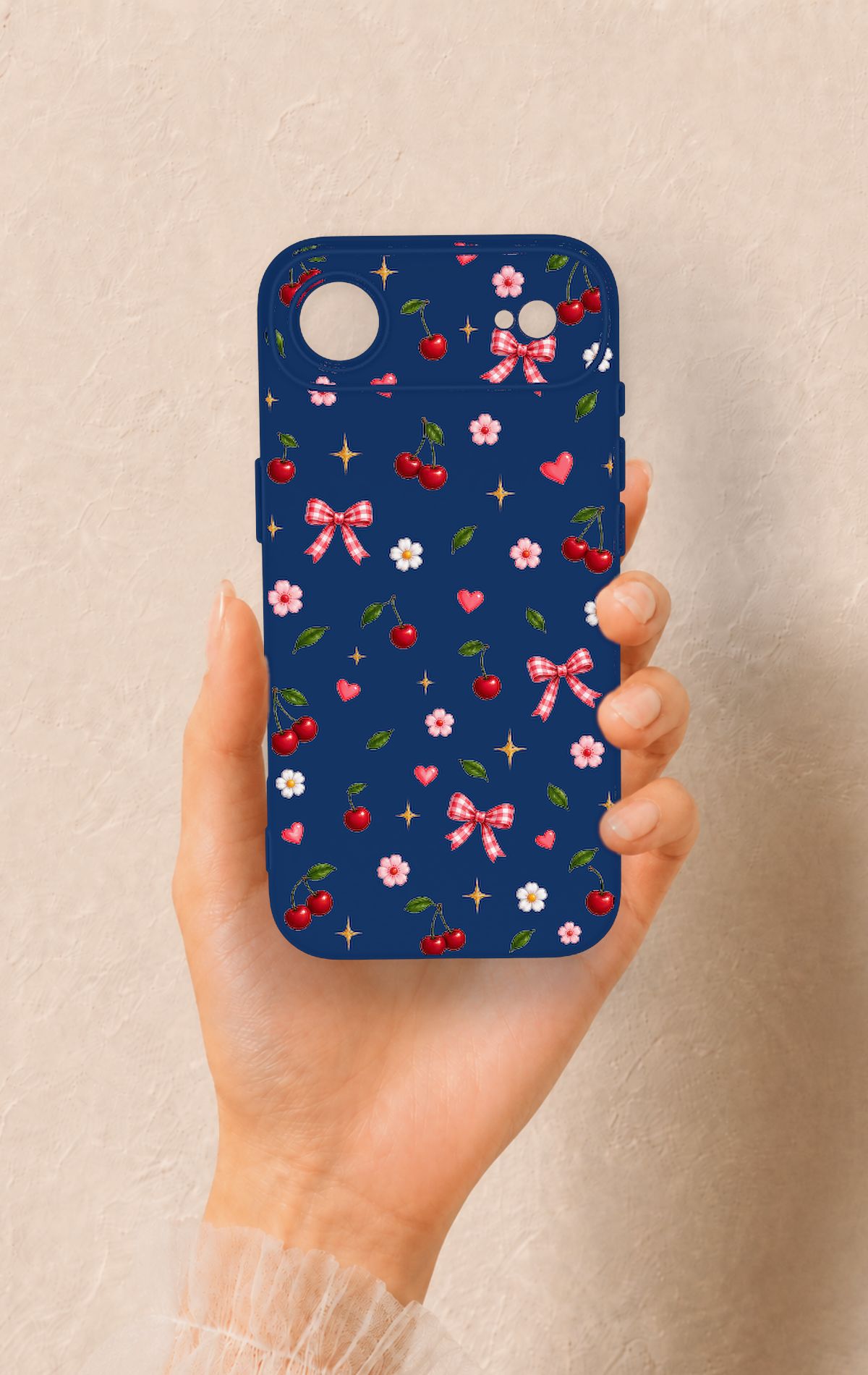 iPhone 17 Air Uyumlu Çiçek Kiraz Fiyonk Desenli Silikon Kılıf