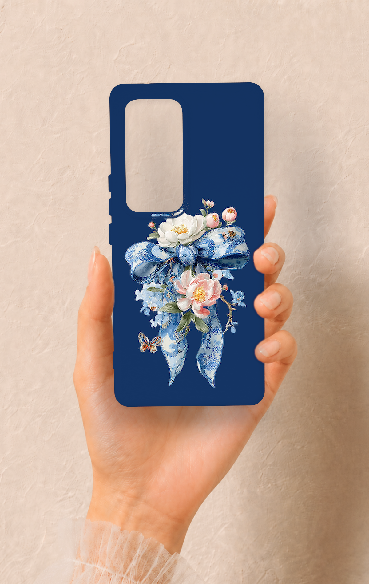 Vivo V30 Uyumlu Mavi Kurdeleli Çiçek Desenli Silikon Kılıf