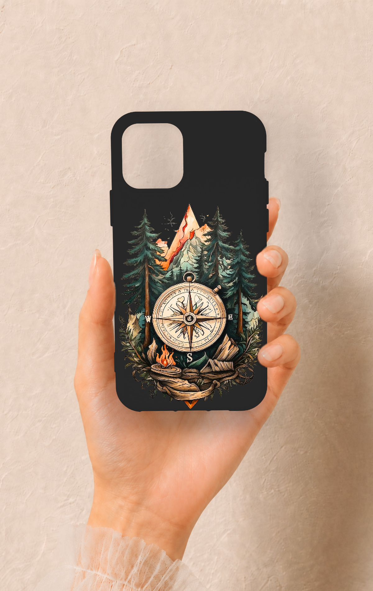 iPhone 11 Pro Uyumlu Pusula Orman Desenli Silikon Kılıf