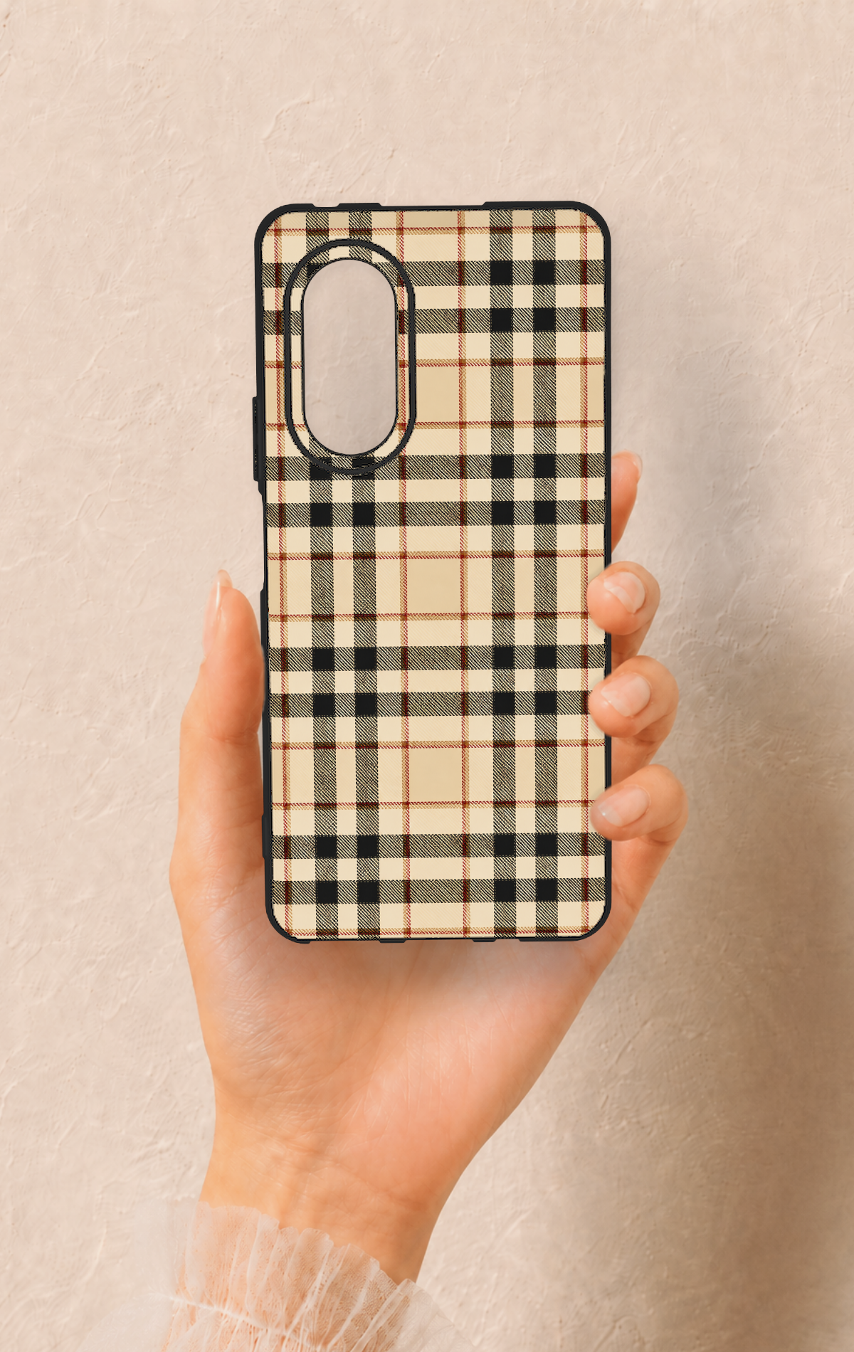 Huawei Nova 9Se Uyumlu Karamel Siyah Ekose Desenli Silikon Kılıf