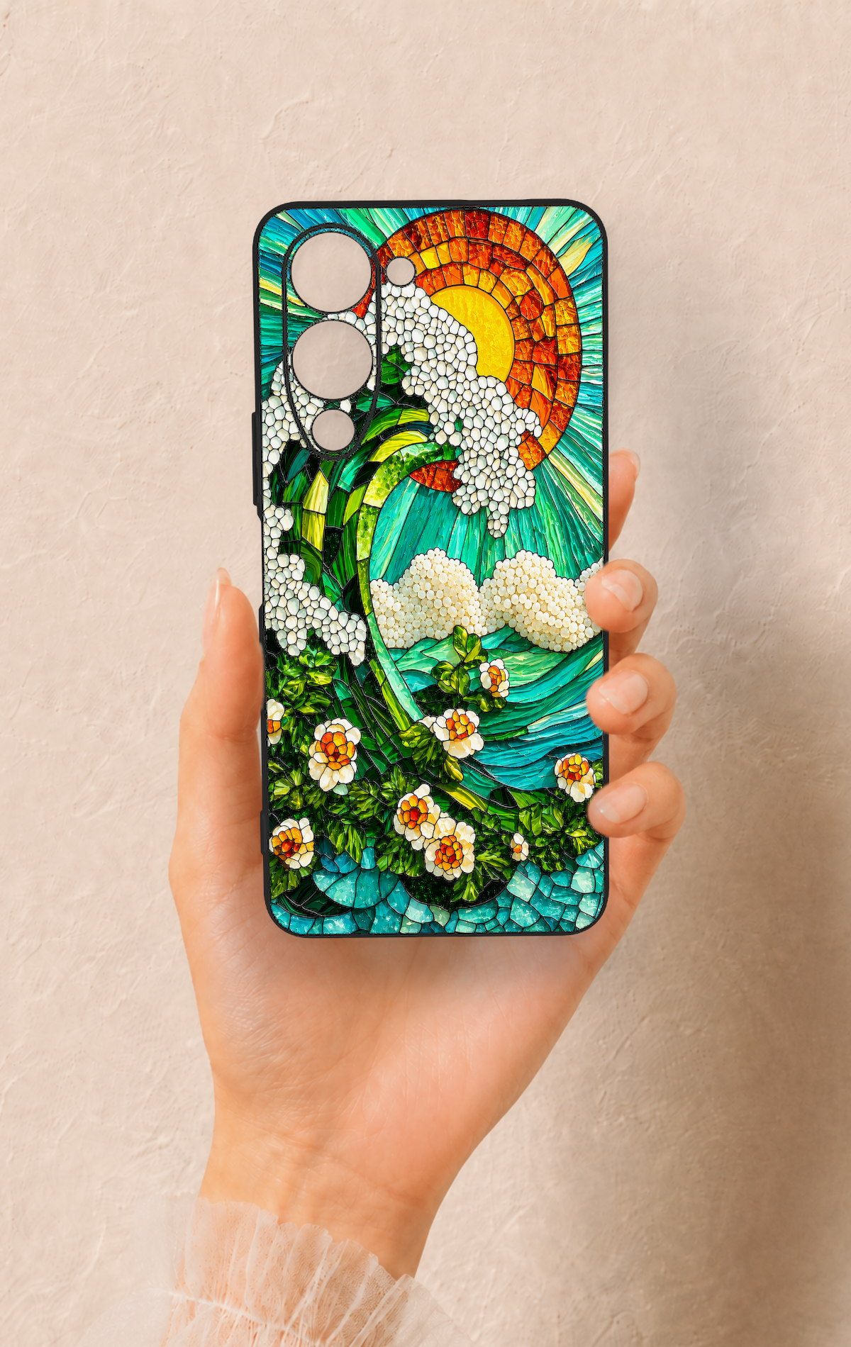 Vivo Y19 5G Uyumlu Mozaik Okyanus Dalgası Desenli Silikon Kılıf