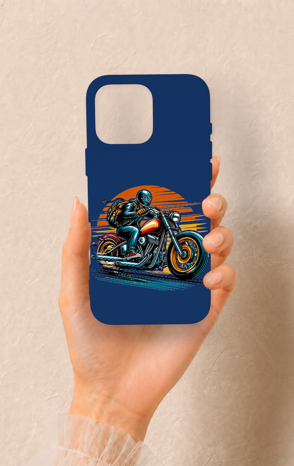 iPhone 16 Pro Max Uyumlu Moto Rider Desenli Silikon Kılıf