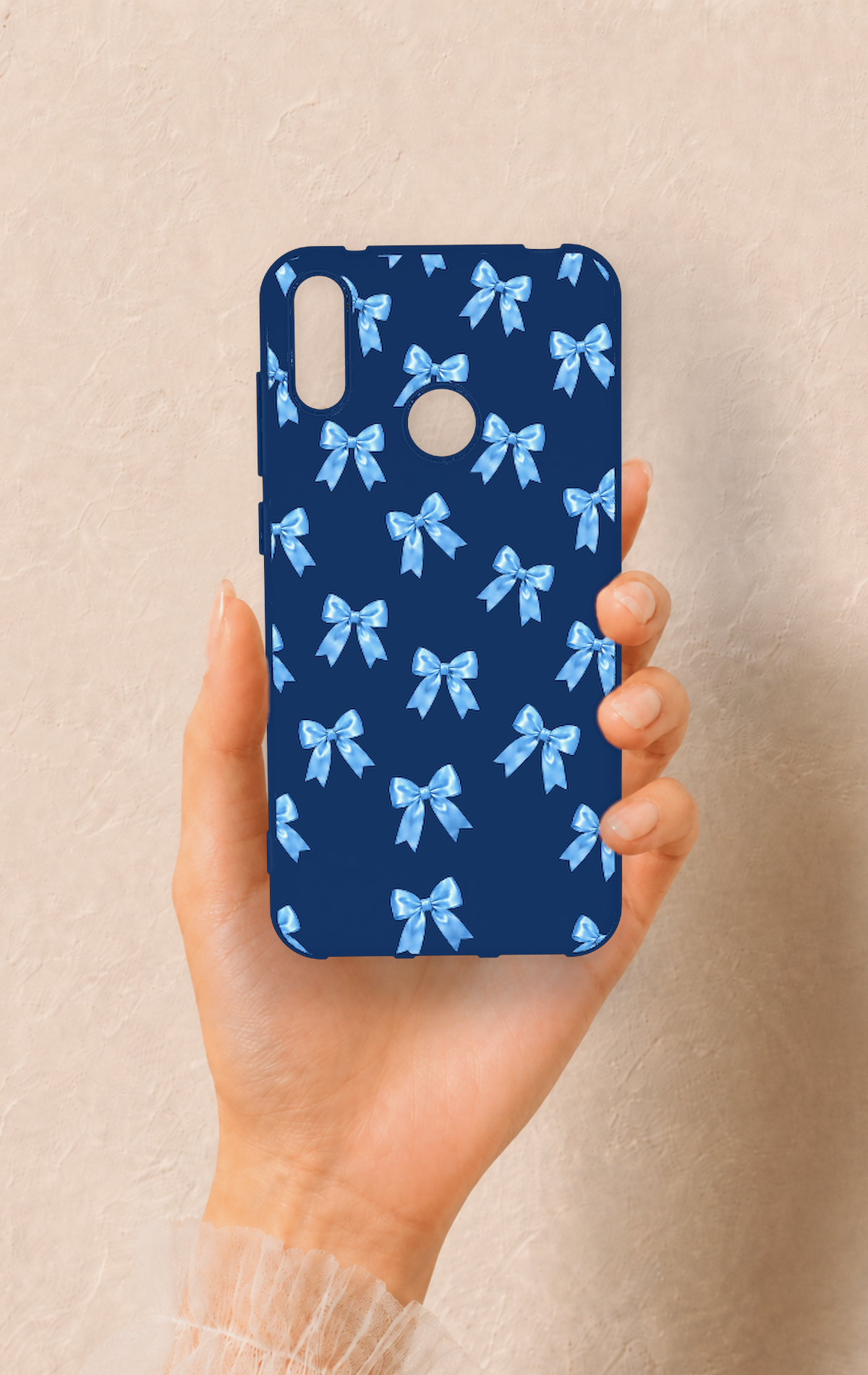 Huawei Y7 2019 Uyumlu Mavi Fiyonk Kurdele Desenli Silikon Kılıf