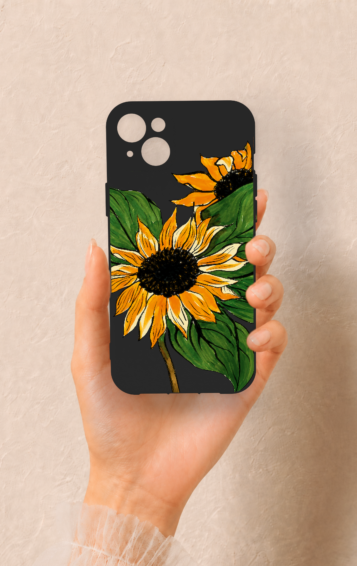 iPhone 14 Plus/15 Plus Uyumlu Ay Çiçeği Desenli Silikon Kılıf
