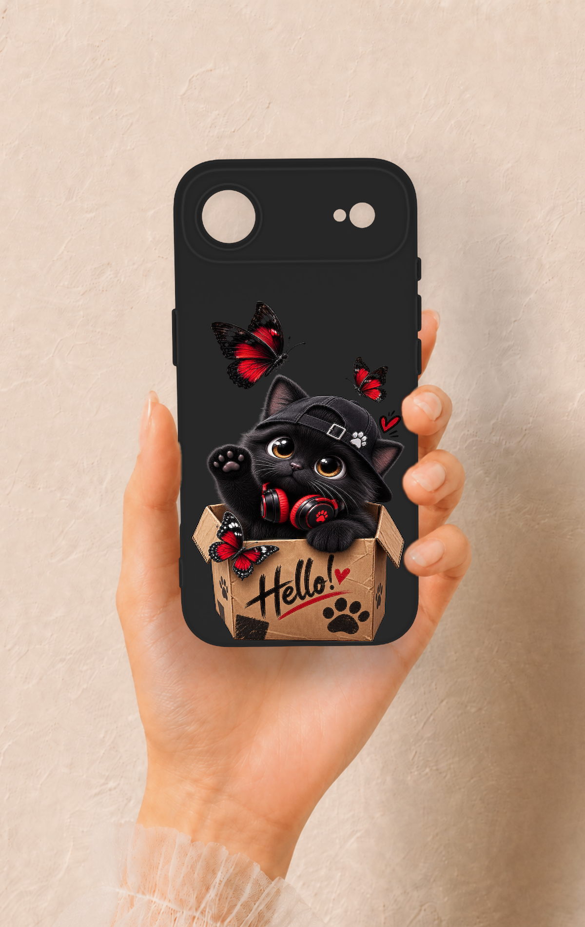 iPhone 17 Air Uyumlu Hello Cat Desenli Silikon Kılıf