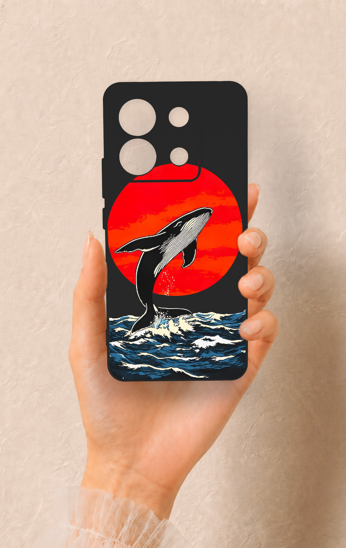 Redmi Note 13 Pro 5G Uyumlu Kırmızı Güneş Balina Desenli Silikon Kılıf