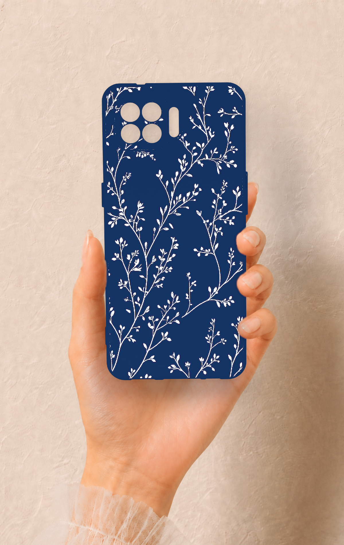 Oppo Reno 4 Lite Uyumlu İnce Yaprak Dalı Desenli Silikon Kılıf