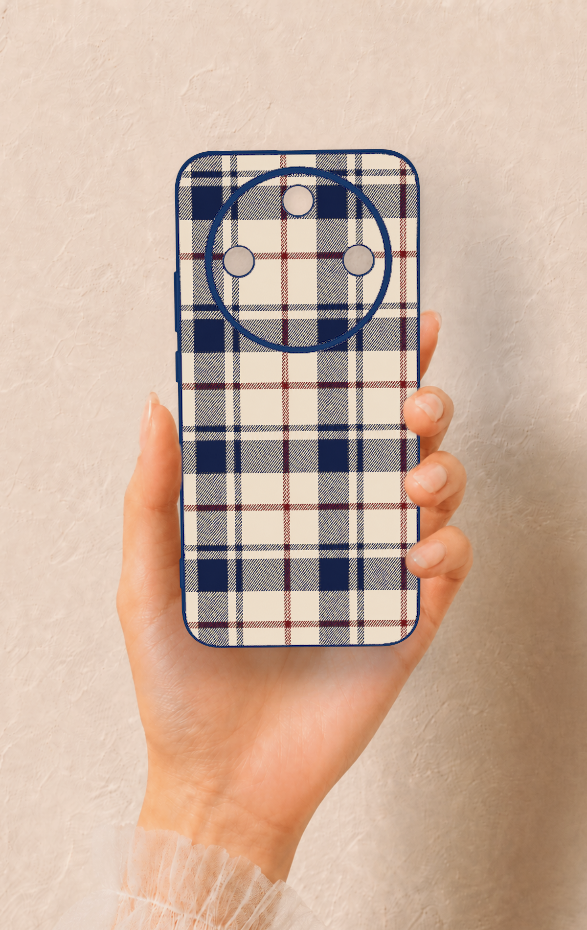 Honor Magic 8 Lite Uyumlu Mavi Bordo Çizgili Ekose Desenli Silikon Kılıf