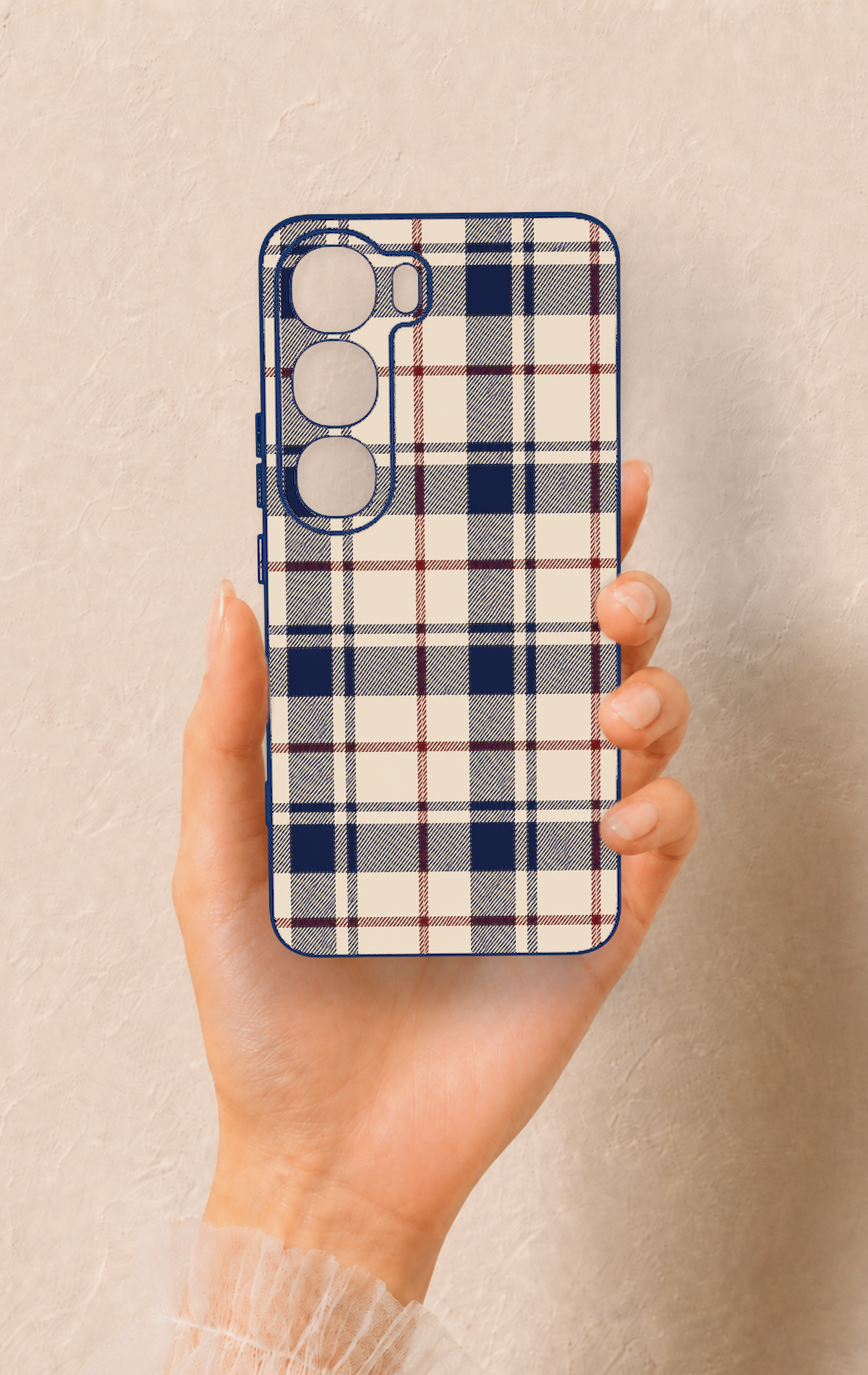 Vivo V40 Lite 5G Uyumlu Mavi Bordo Çizgili Ekose Desenli Silikon Kılıf