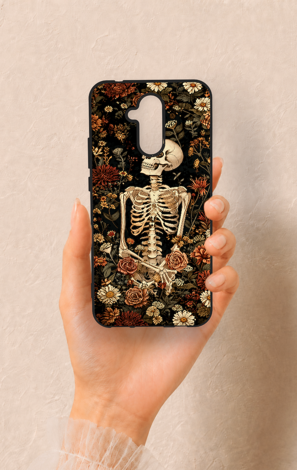 Huawei Mate 20 Lite Uyumlu Çiçek İskelet Desenli Silikon Kılıf