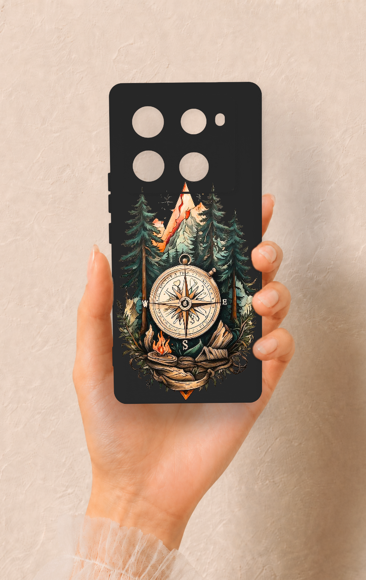 İnfinix Note 40 Pro Uyumlu Pusula Orman Desenli Silikon Kılıf