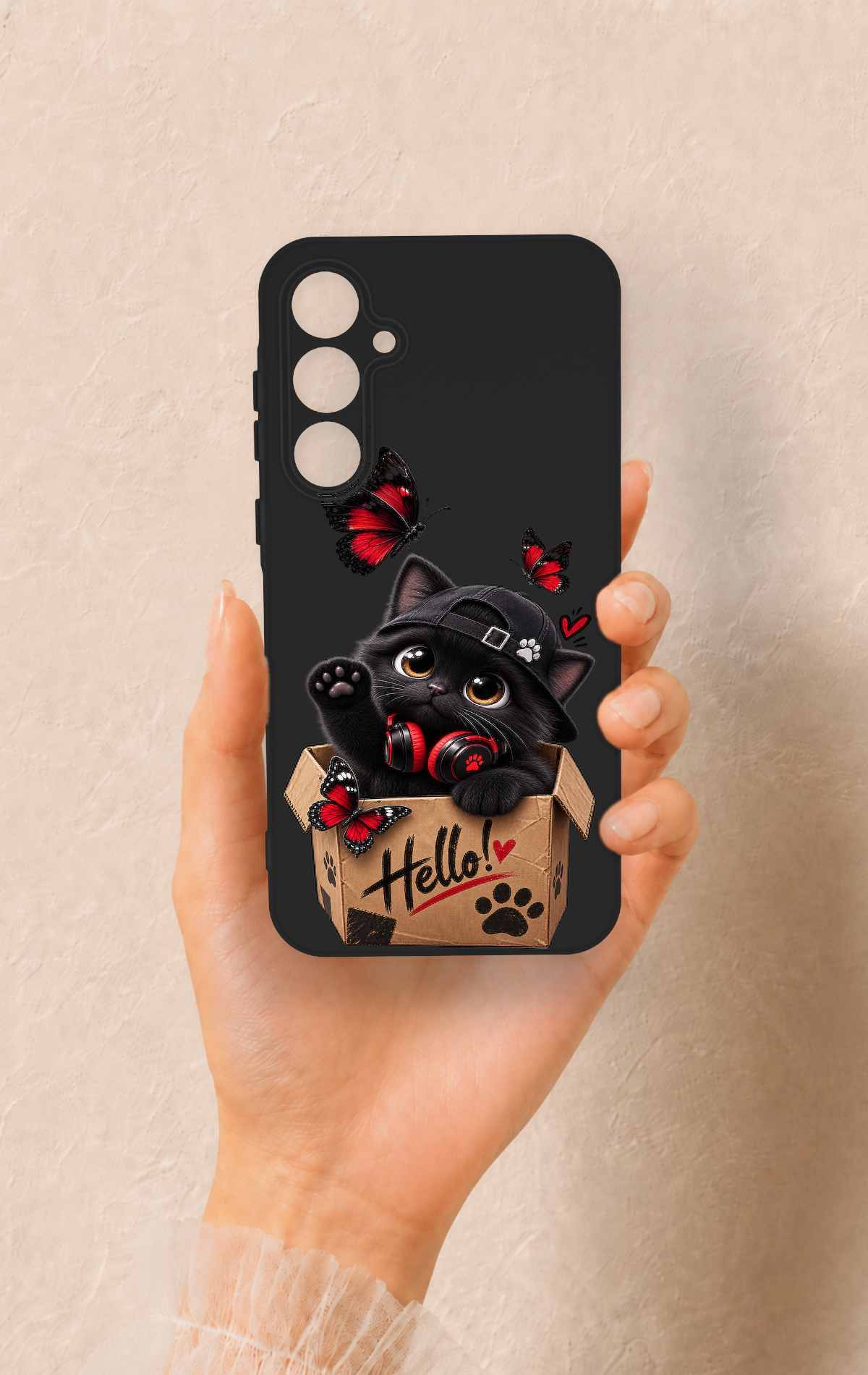 Samsung A35 Uyumlu Hello Cat Desenli Silikon Kılıf