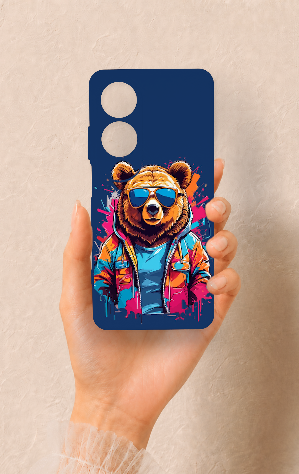 Oppo A60 Uyumlu Gözlüklü Ayı Desenli Silikon Kılıf