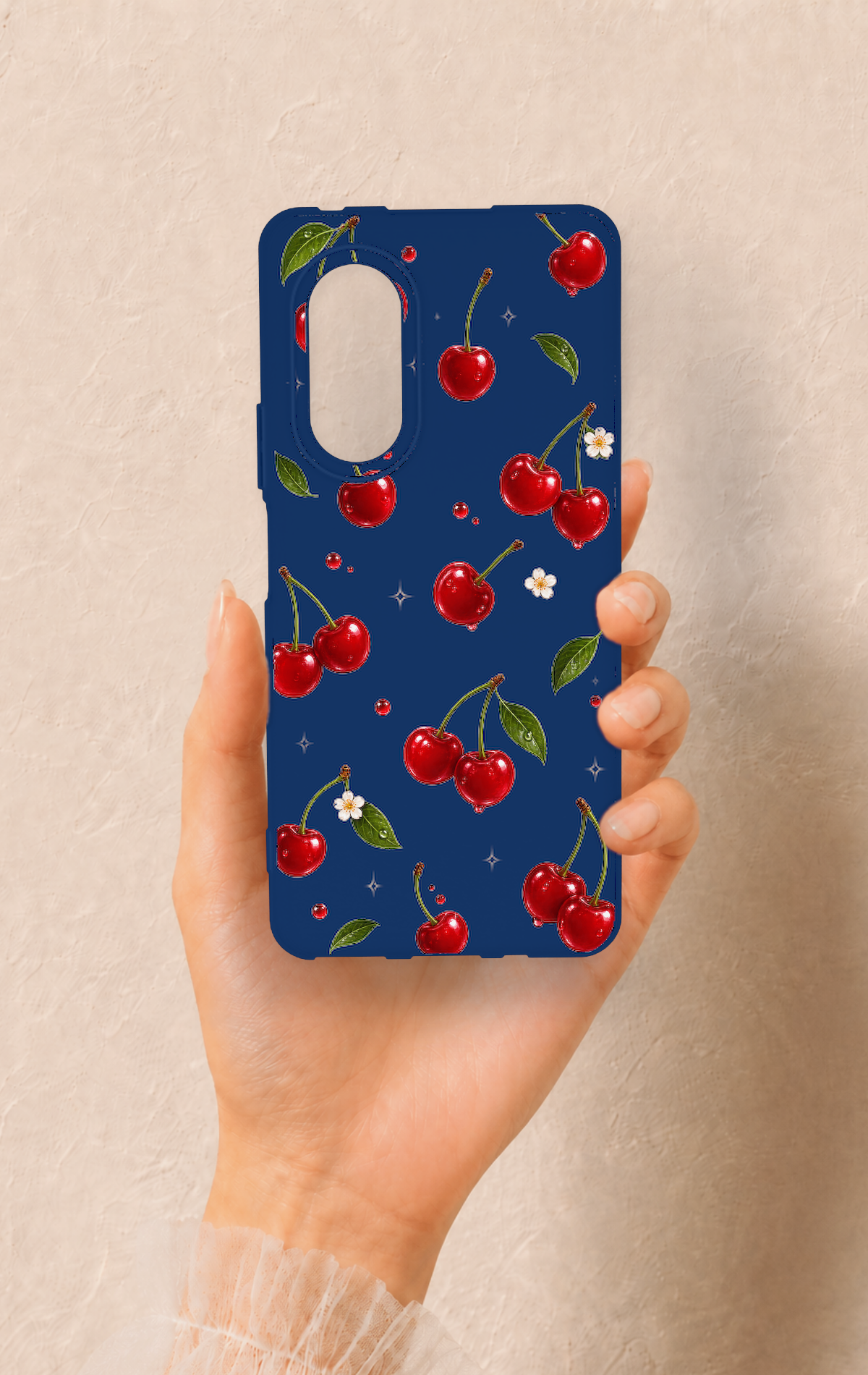 Huawei Nova 9Se Uyumlu Kiraz Papatya Desenli Silikon Kılıf
