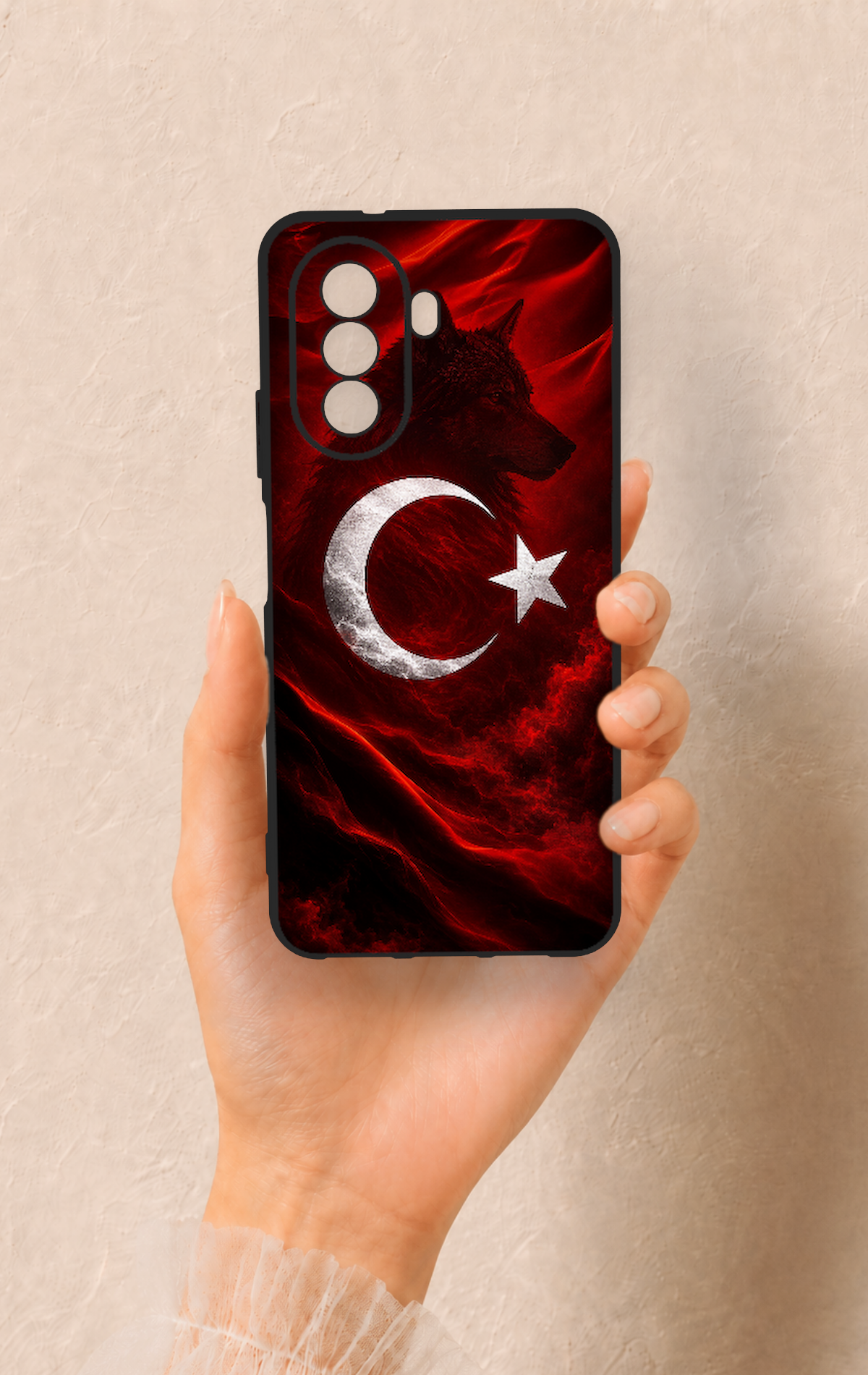 Huawei Nova Y70 Uyumlu Kurt Türk Bayrağı Desenli Silikon Kılıf