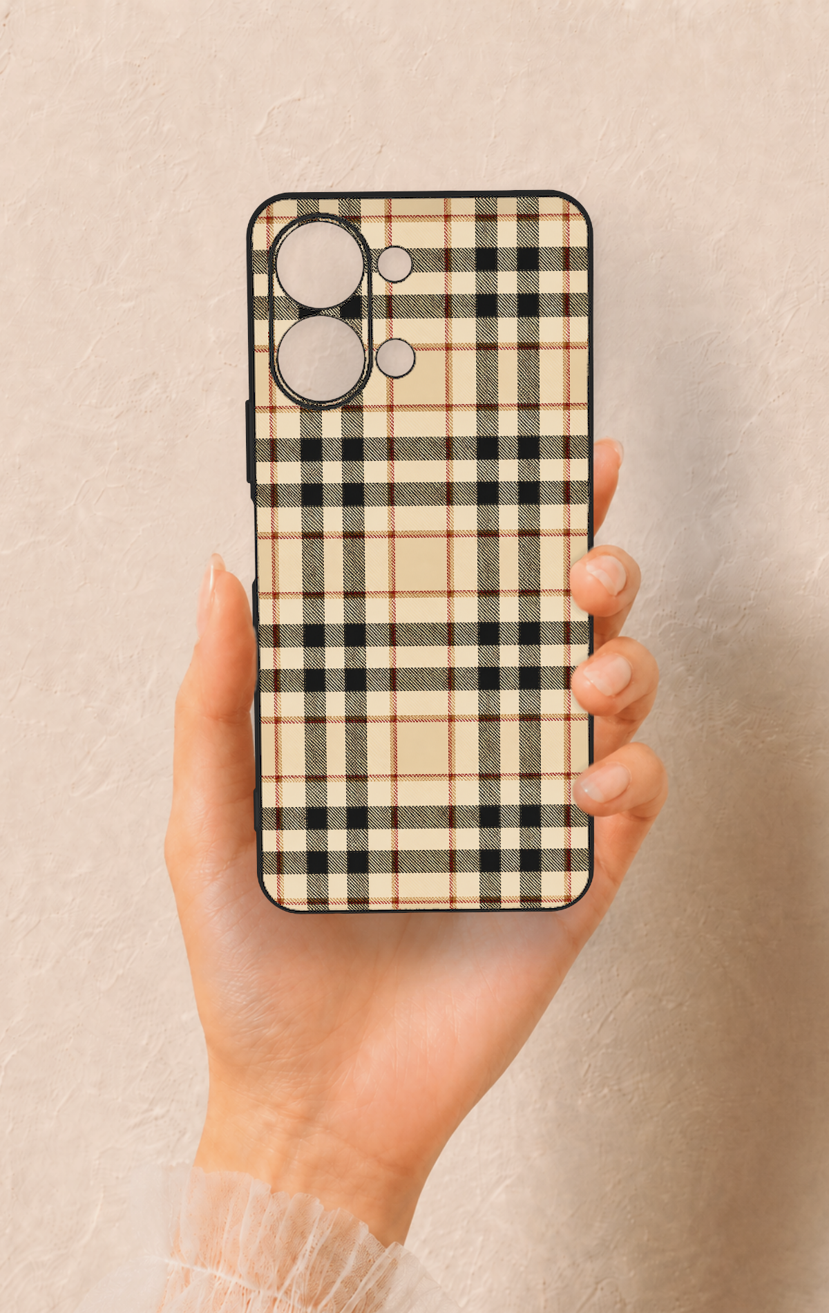 Vivo Y05 4G Uyumlu Karamel Siyah Ekose Desenli Silikon Kılıf