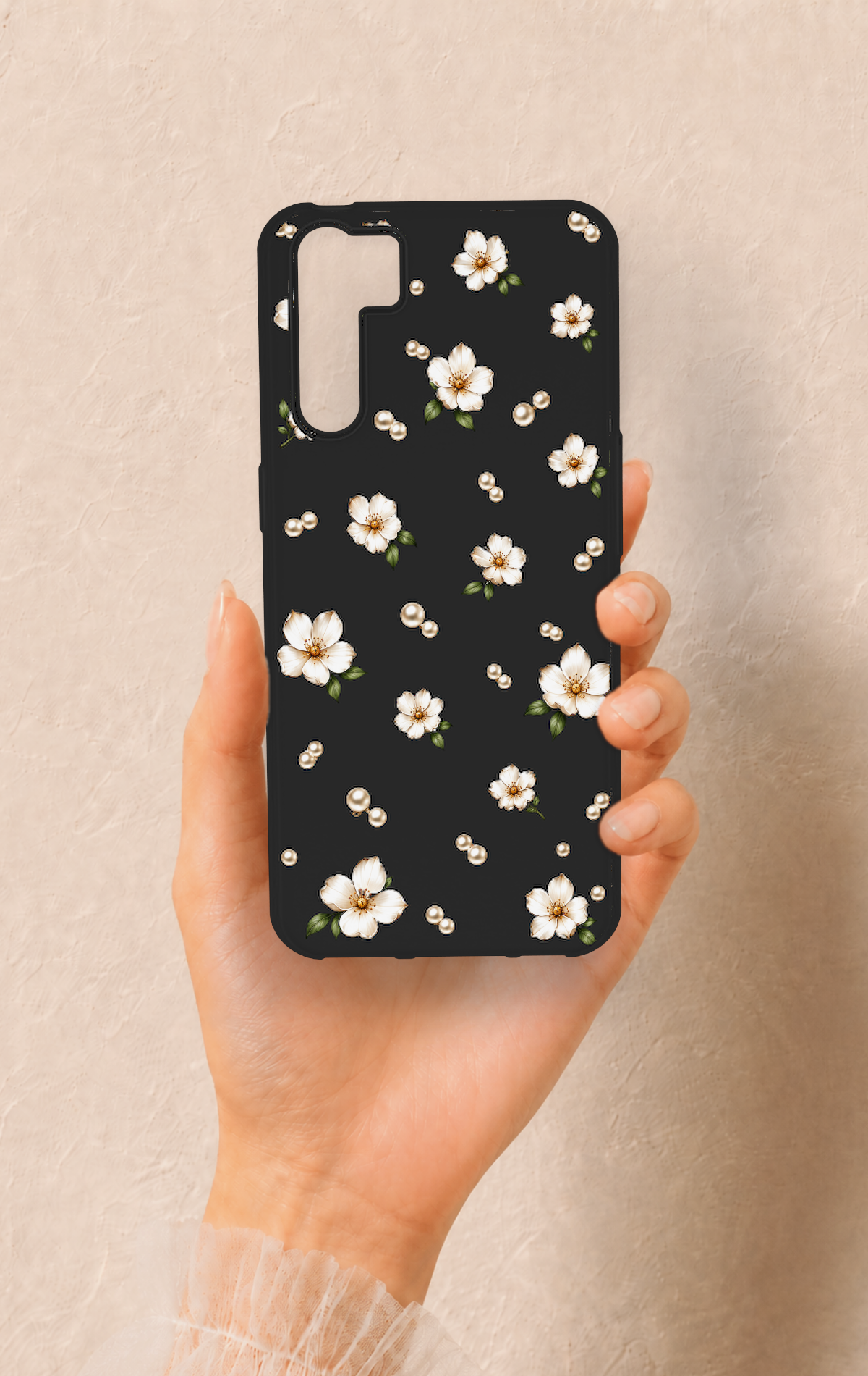 Oppo A91 Uyumlu İnci Papatya Desenli Silikon Kılıf