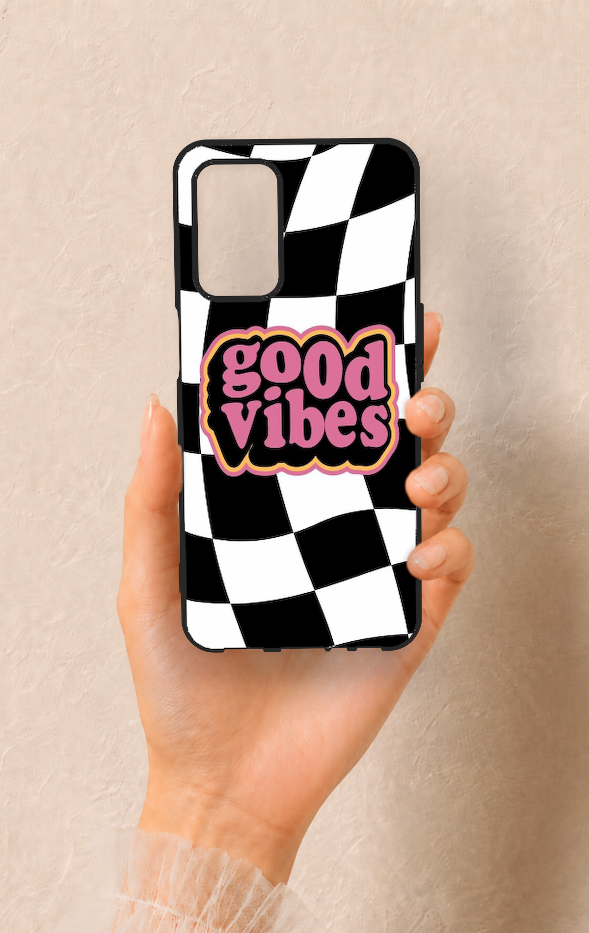 Oppo A55 Uyumlu Black Good Vibes Desenli Silikon Kılıf