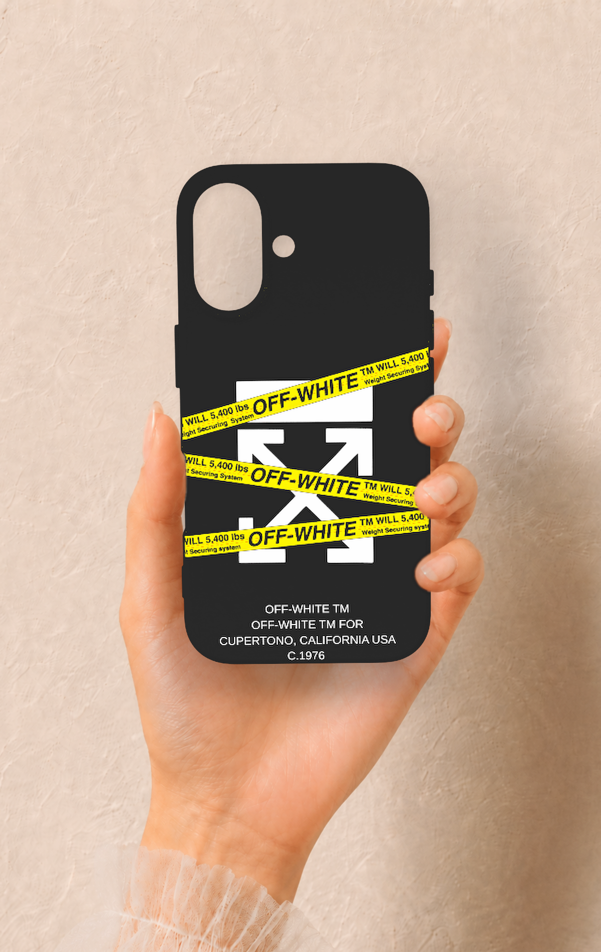 iPhone 16 Uyumlu Off White Desenli Silikon Kılıf