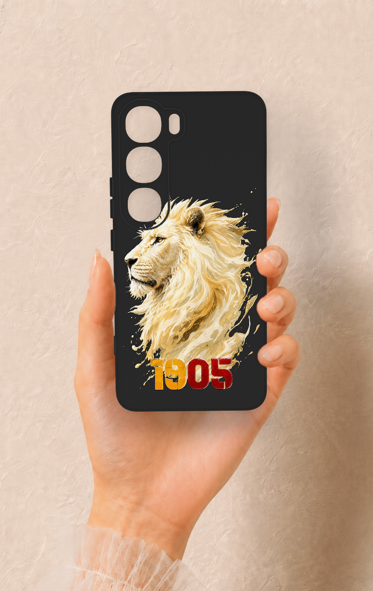 Vivo V40 Lite 5G Uyumlu Sarı Kırmızı 1905 Aslan Desenli Silikon Kılıf