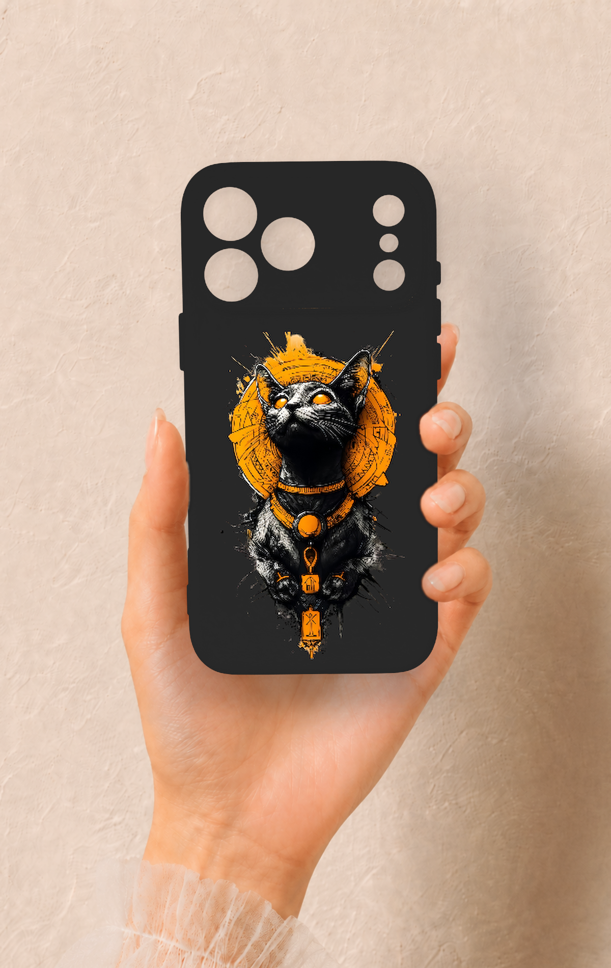 iPhone 17 Pro Max Uyumlu Mısırlı Kedi Tanrısı Desenli Silikon Kılıf