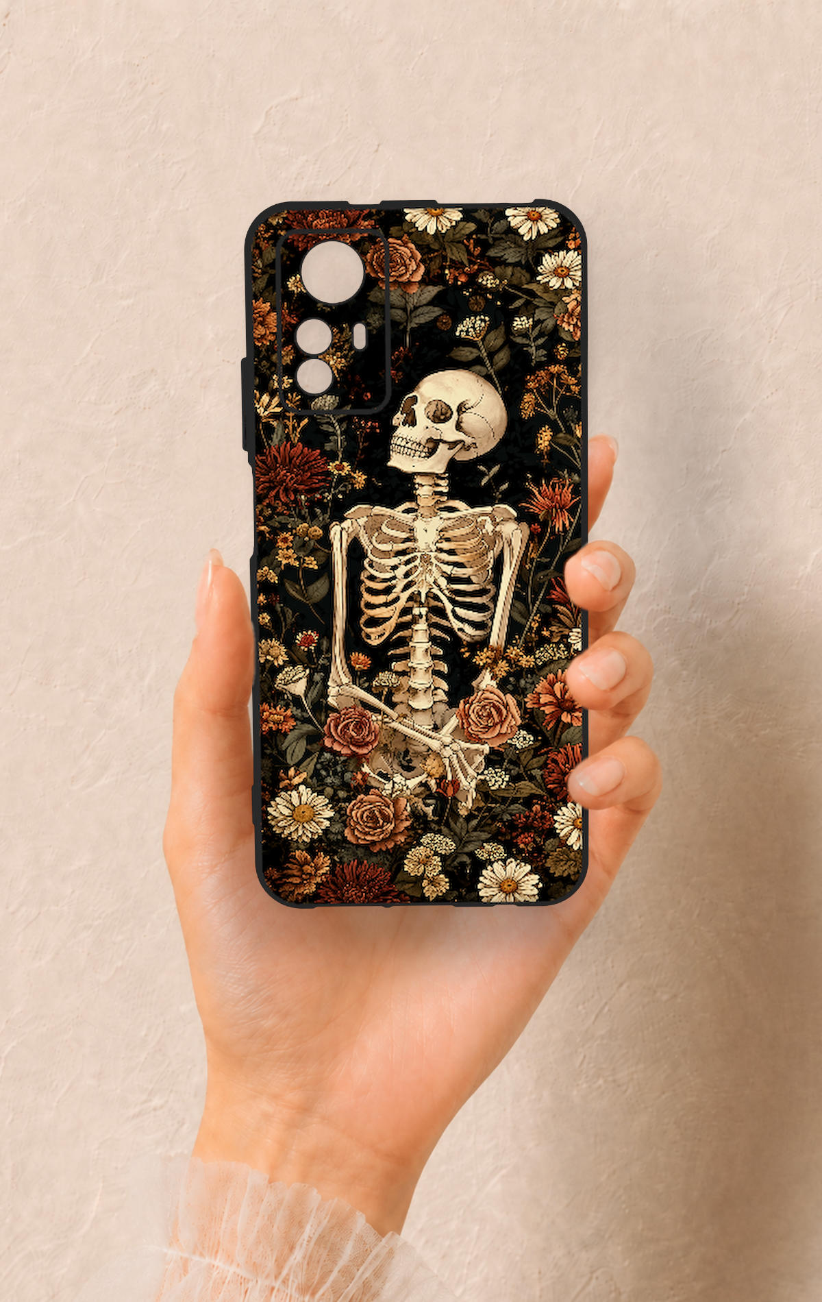 Redmi Note 12S Uyumlu Çiçek İskelet Desenli Silikon Kılıf