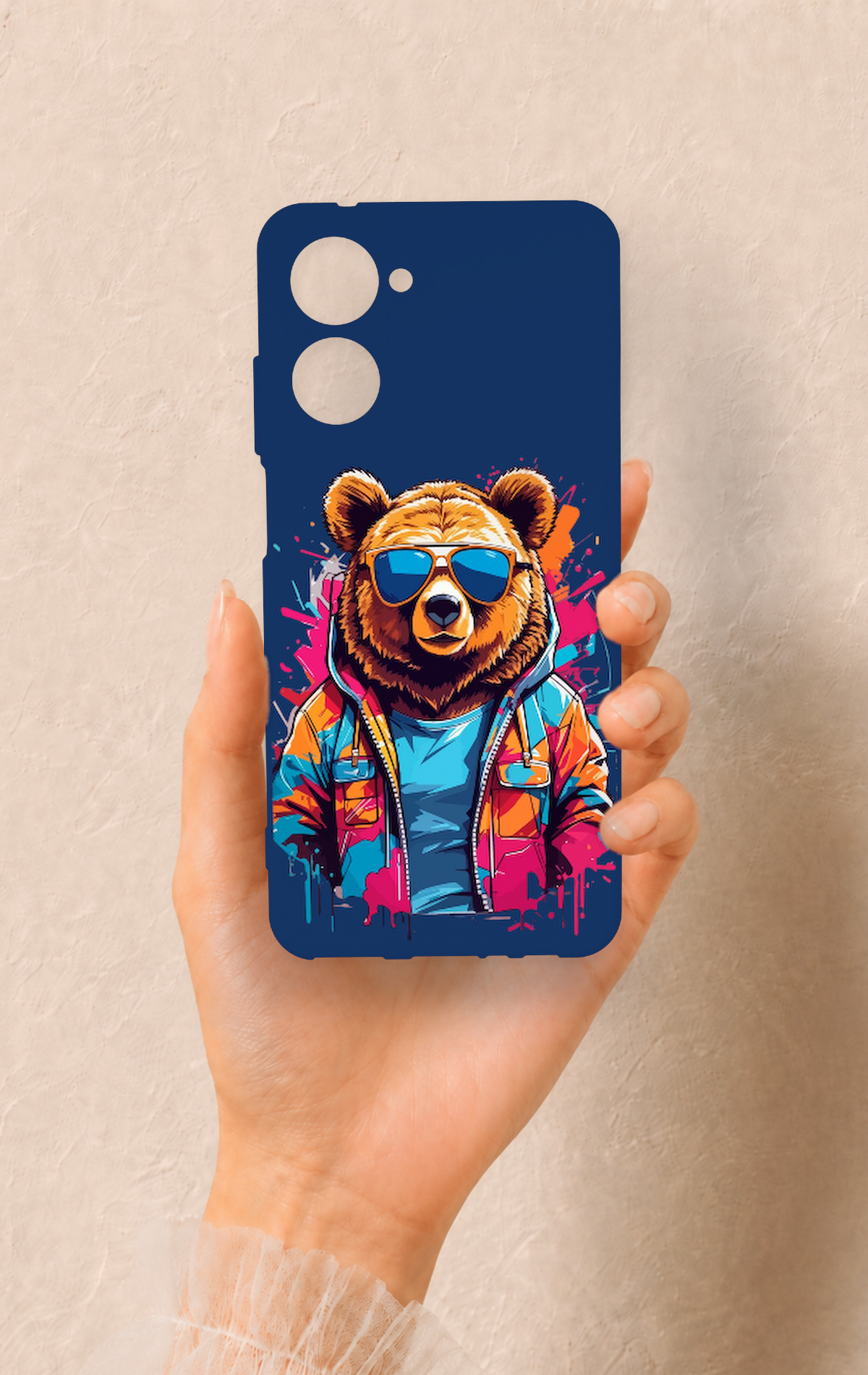 Realme 10 Uyumlu Gözlüklü Ayı Desenli Silikon Kılıf