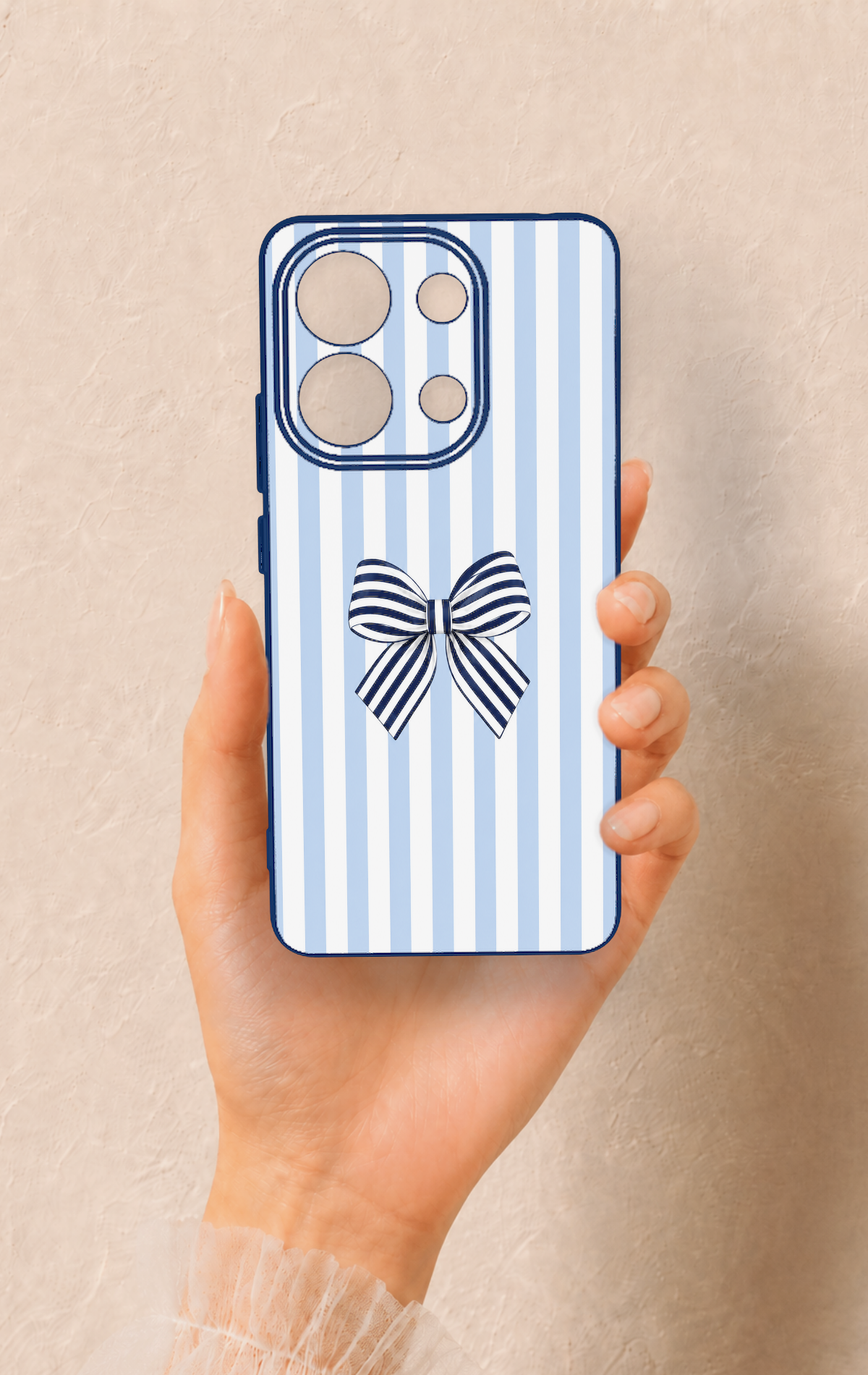 Redmi Note 13 4G Uyumlu Mavi Beyaz Kurdele Desenli Silikon Kılıf