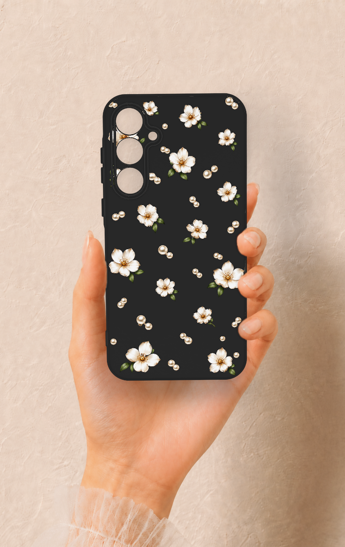 Samsung A35 Uyumlu İnci Papatya Desenli Silikon Kılıf