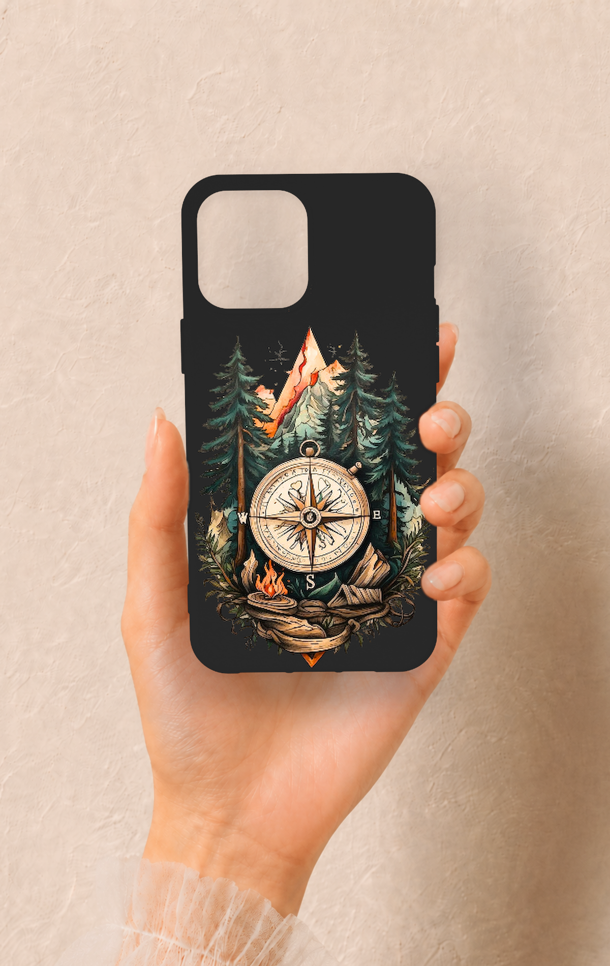 iPhone 12 Pro Max Uyumlu Pusula Orman Desenli Silikon Kılıf