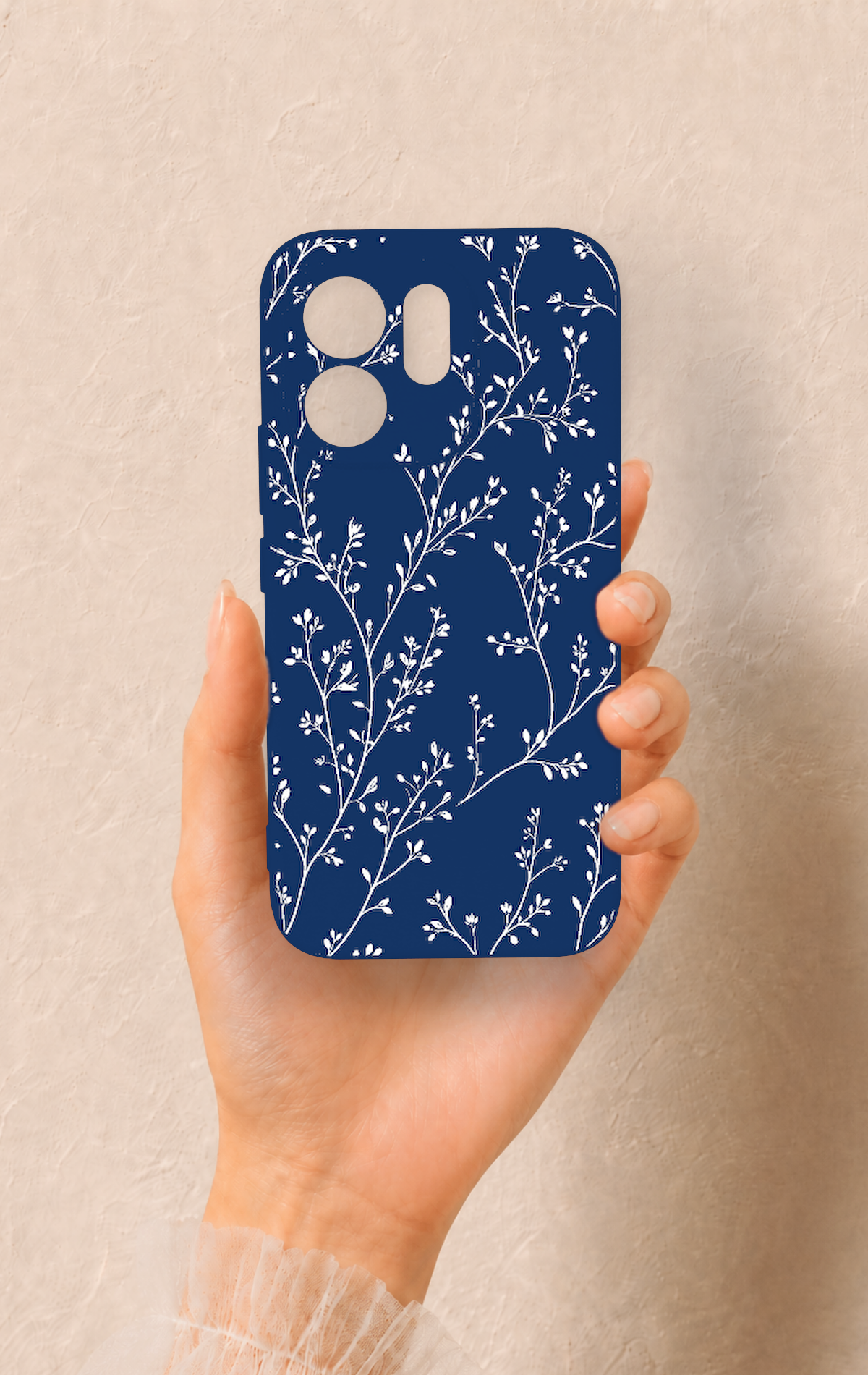 Vivo V70 5G Uyumlu İnce Yaprak Dalı Desenli Silikon Kılıf