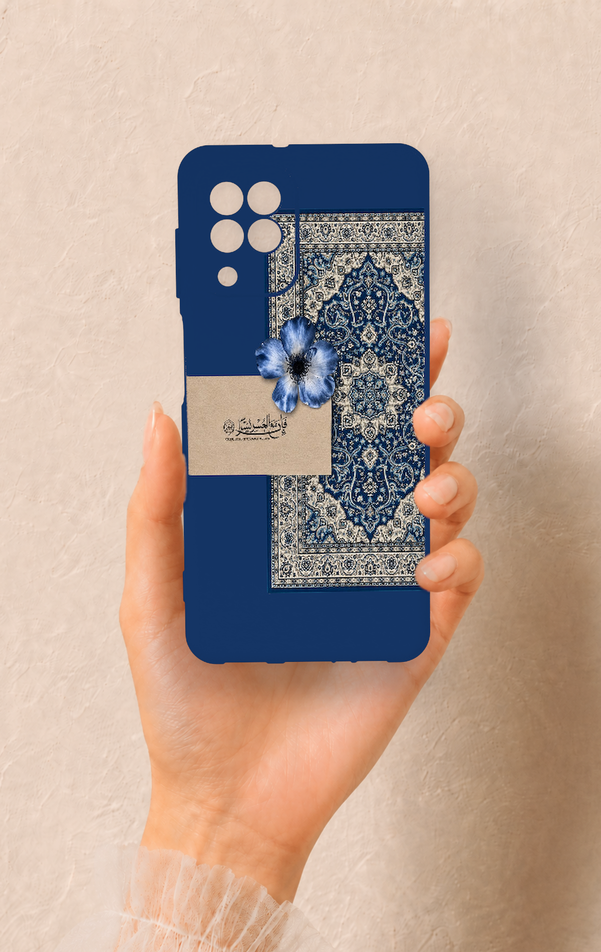 Samsung A22 Uyumlu Mavi Etnik Halı Desenli Silikon Kılıf