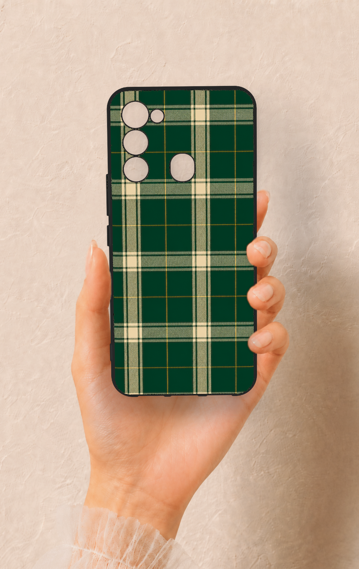 Tecno Spark 8C Uyumlu Klasik Yeşil Ekose Desenli Silikon Kılıf
