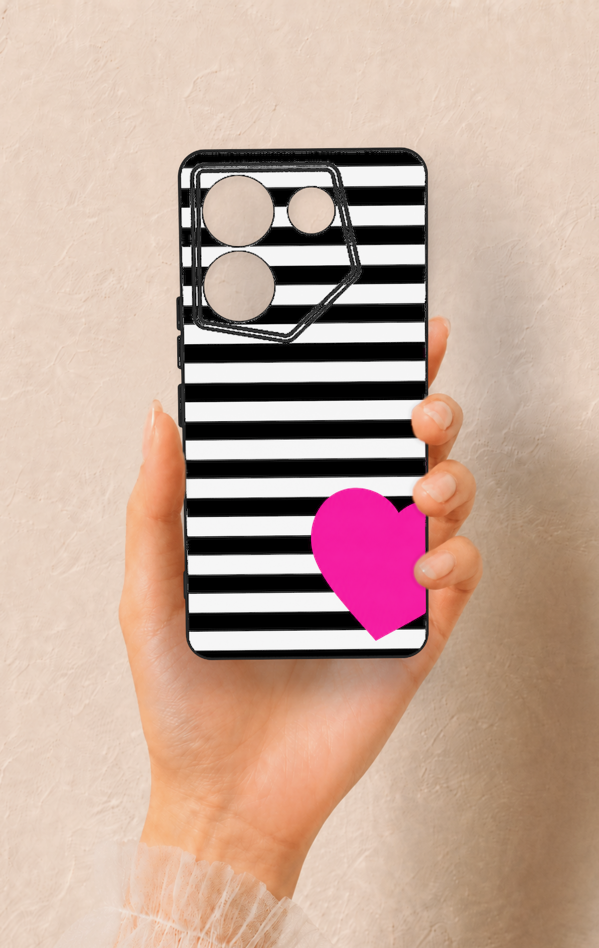 Tecno Caman 20 Pro 5G Uyumlu Çizgili Kalp Desenli Silikon Kılıf