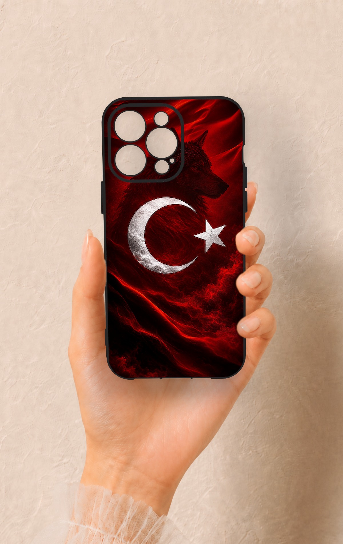 iPhone 14 Pro Max Uyumlu Kurt Türk Bayrağı Desenli Silikon Kılıf