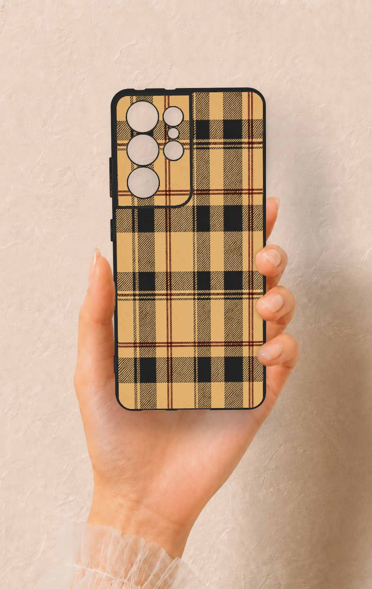 Samsung S21 Ultra Uyumlu Burberry Ekose Desenli Silikon Kılıf