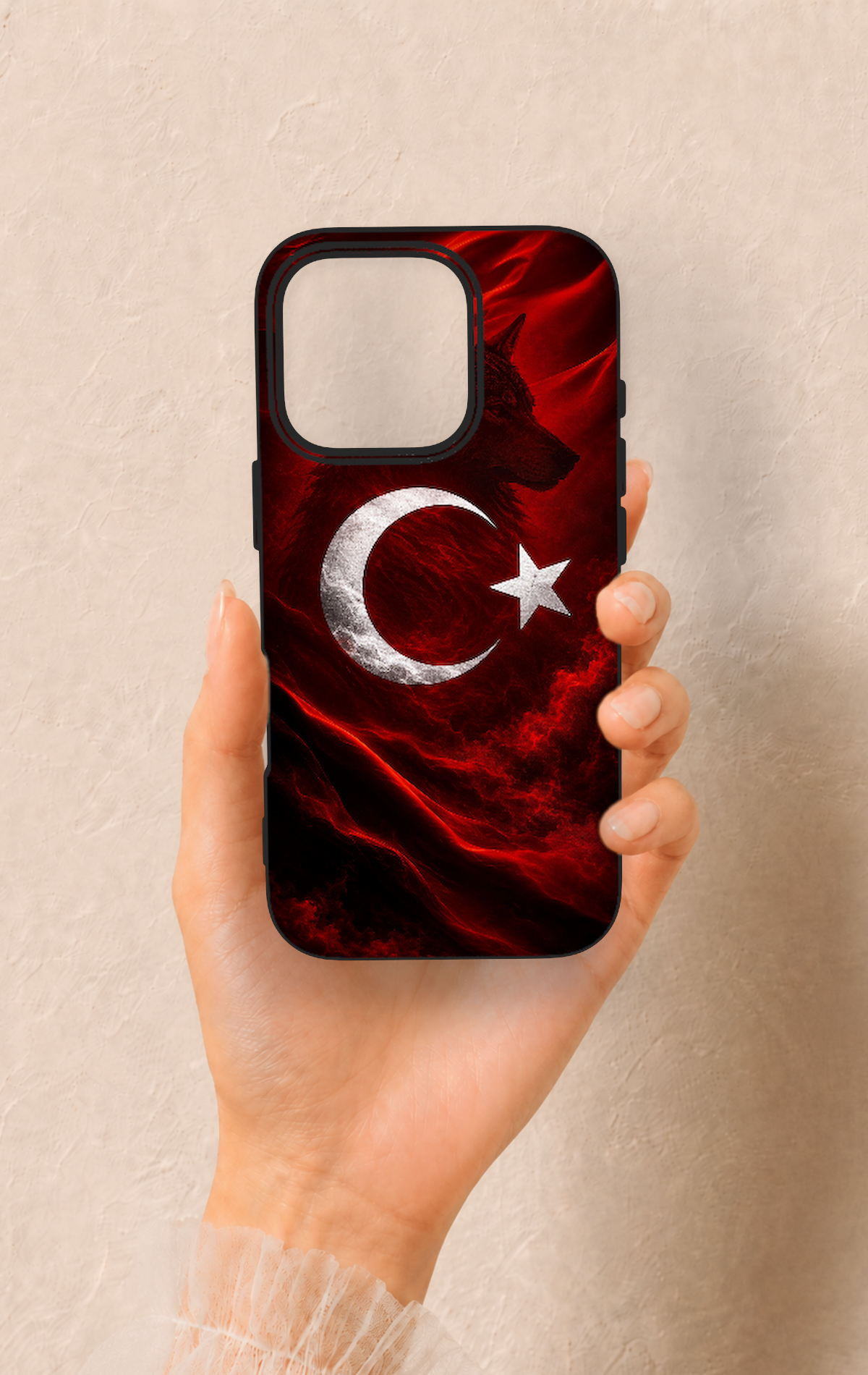 iPhone 16 Pro Uyumlu Kurt Türk Bayrağı Desenli Silikon Kılıf