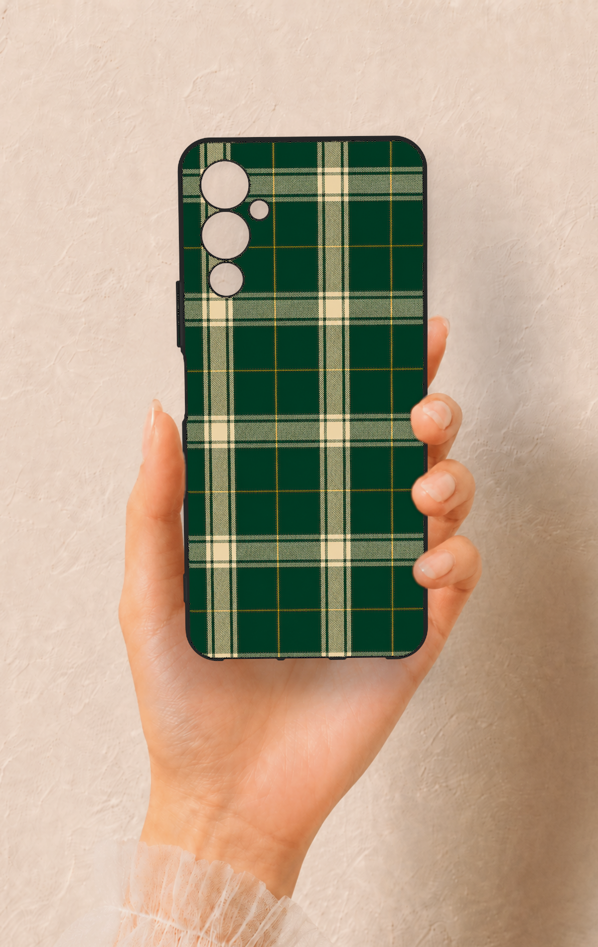 Tecno Pova Neo 4 Uyumlu Klasik Yeşil Ekose Desenli Silikon Kılıf
