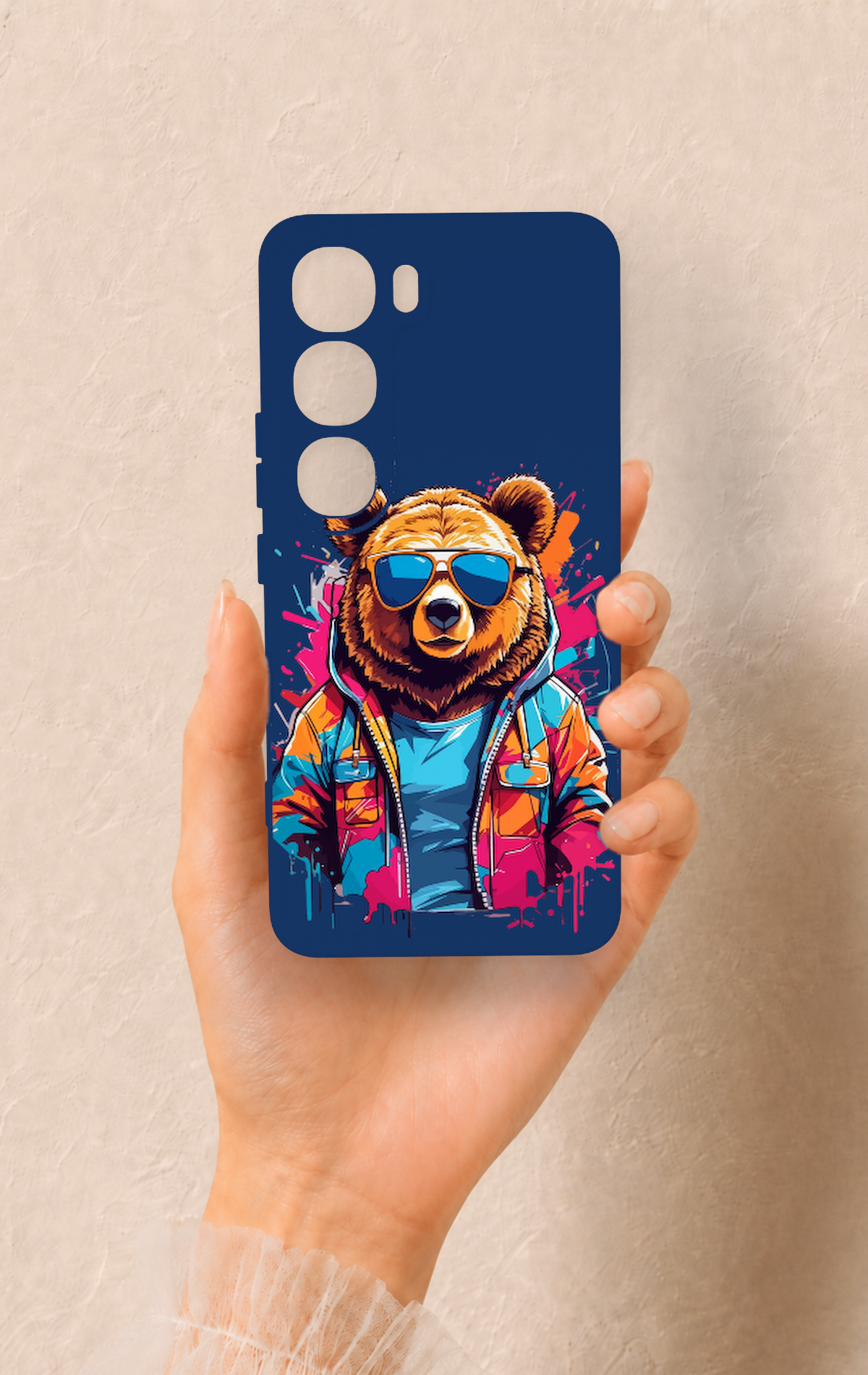 Vivo V40 Lite 5G Uyumlu Gözlüklü Ayı Desenli Silikon Kılıf