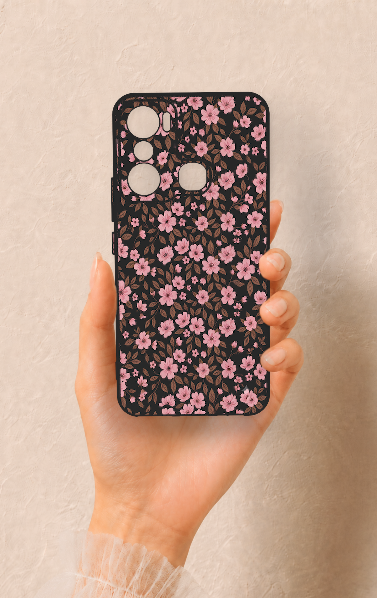 İnfinix Hot 20i Uyumlu Mini Pembe Çiçek Desenli Silikon Kılıf