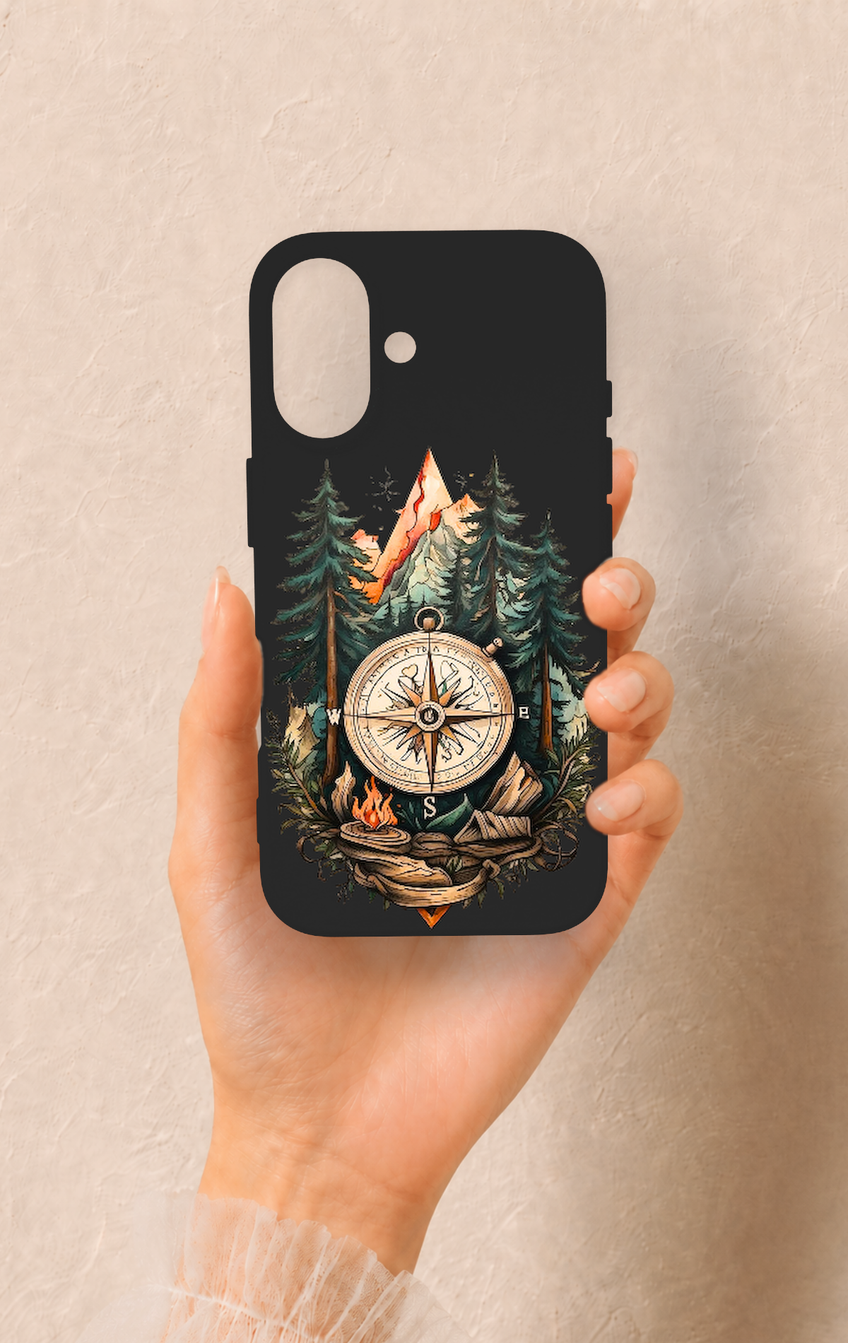 iPhone 16 Uyumlu Pusula Orman Desenli Silikon Kılıf