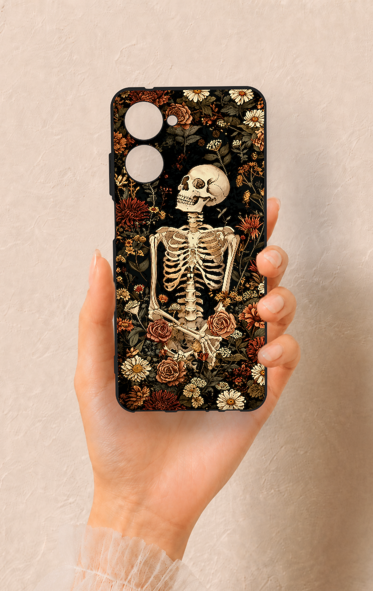 Realme 10 Uyumlu Çiçek İskelet Desenli Silikon Kılıf