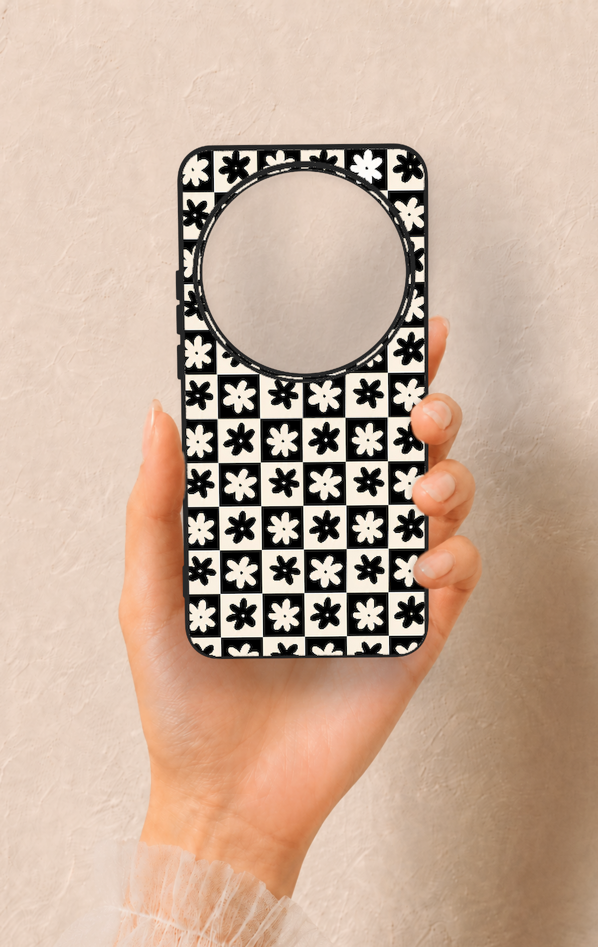 Xiaomi Mi 15 Ultra Uyumlu Çiçek Motifli Dama Desenli Silikon Kılıf