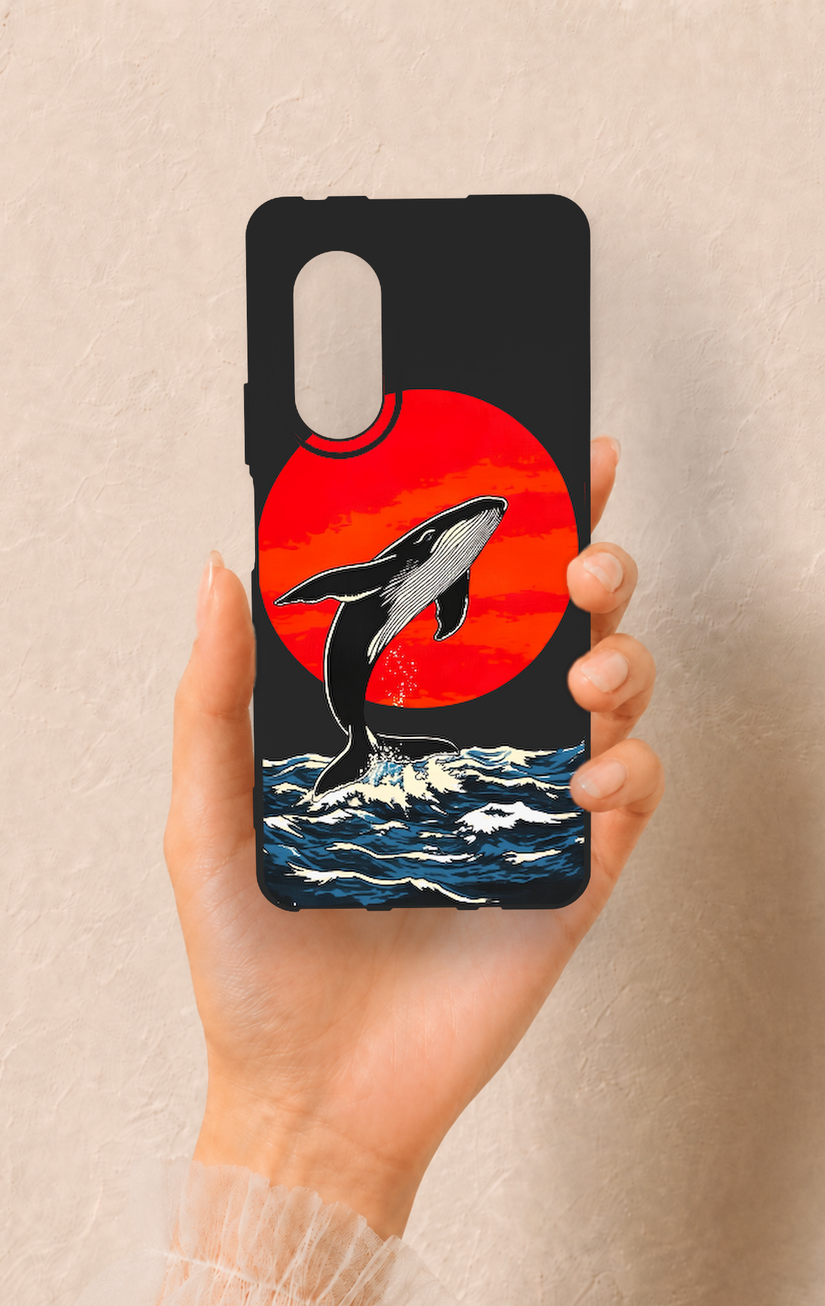 Huawei Nova 9Se Uyumlu Kırmızı Güneş Balina Desenli Silikon Kılıf