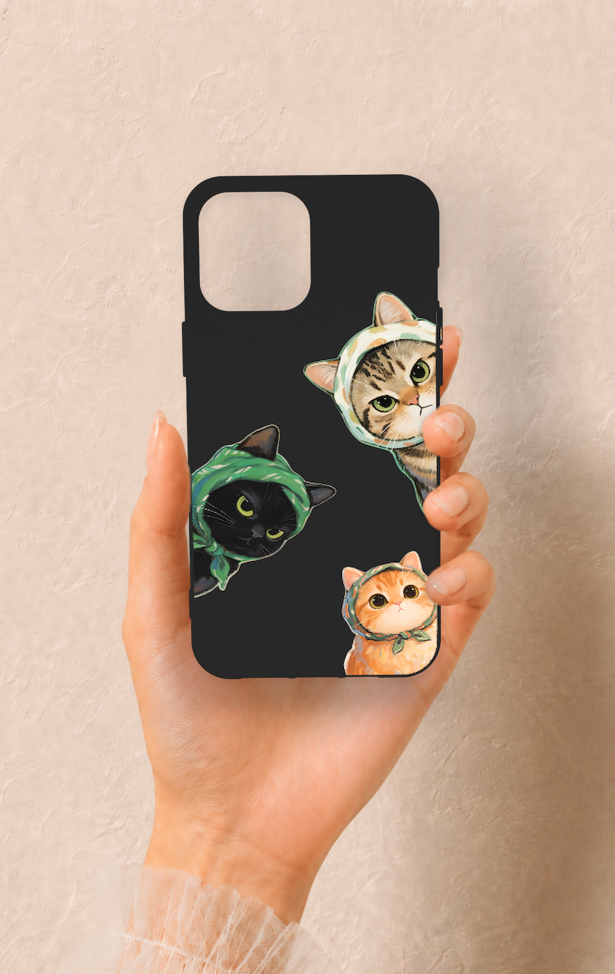 iPhone 12 Pro Max Uyumlu Kedi Ekibi Desenli Silikon Kılıf